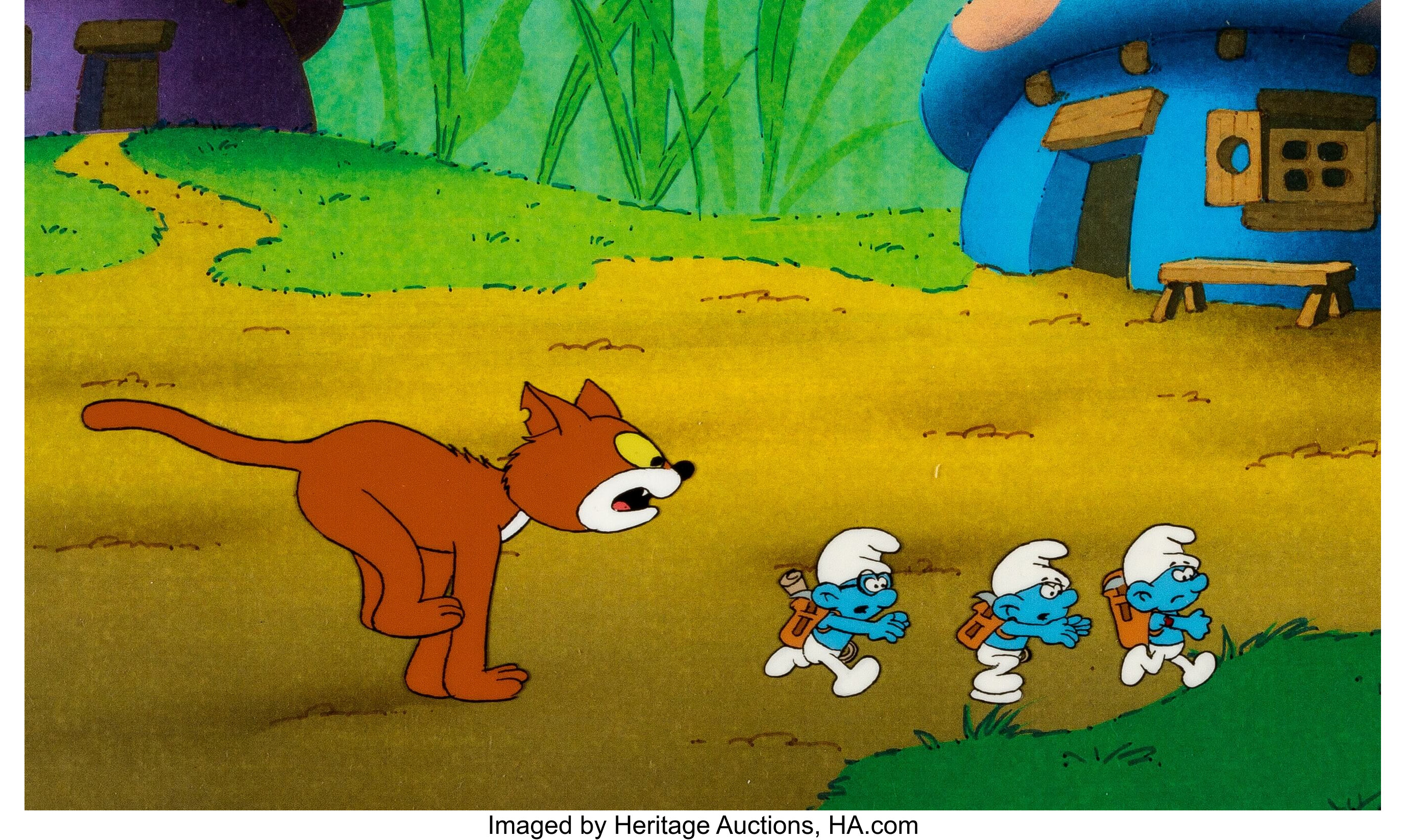 The Smurfs Azrael the Cat Production Cel Setup (Hanna-Barbera, c. | Lot ...