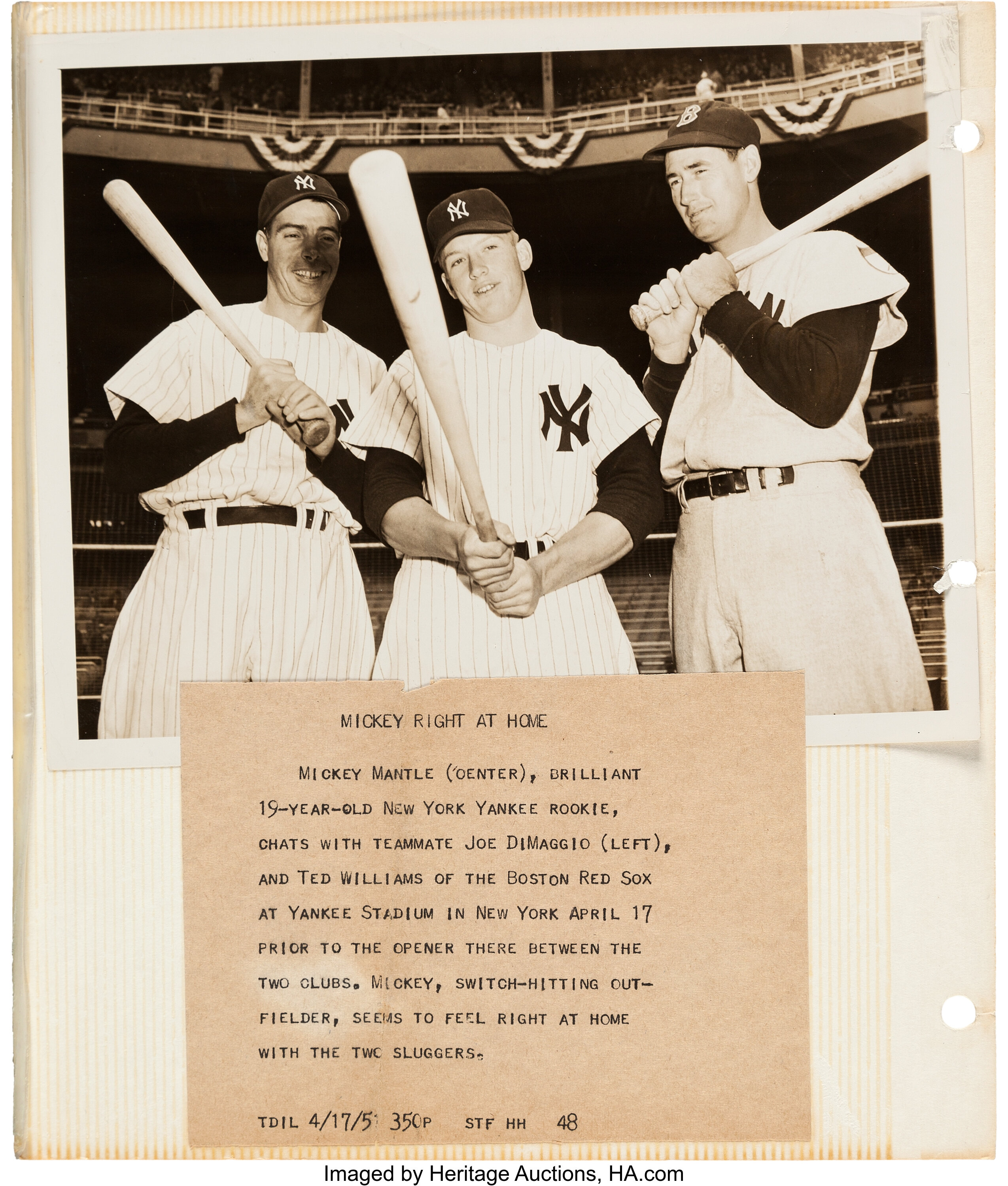 1941 Ted Williams & Joe DiMaggio Original News Photograph, PSA/DNA