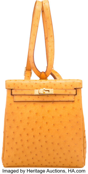 Hermes 20cm Saffron Ostrich Kelly Ado Backpack Bag with Gold, Lot #58206