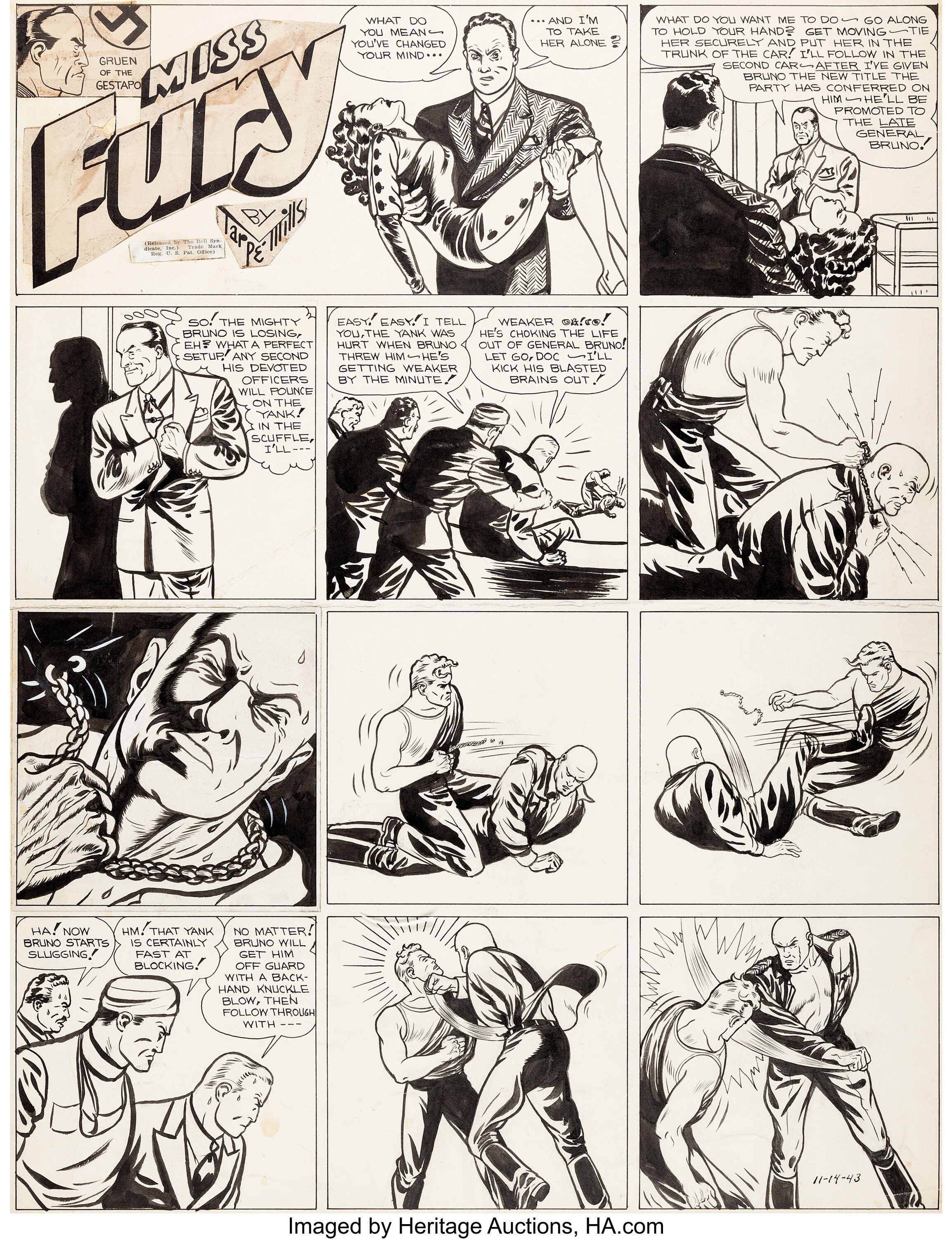 Tarpé Mills Miss Fury Sunday Comic Strip Original Art dated | Lot