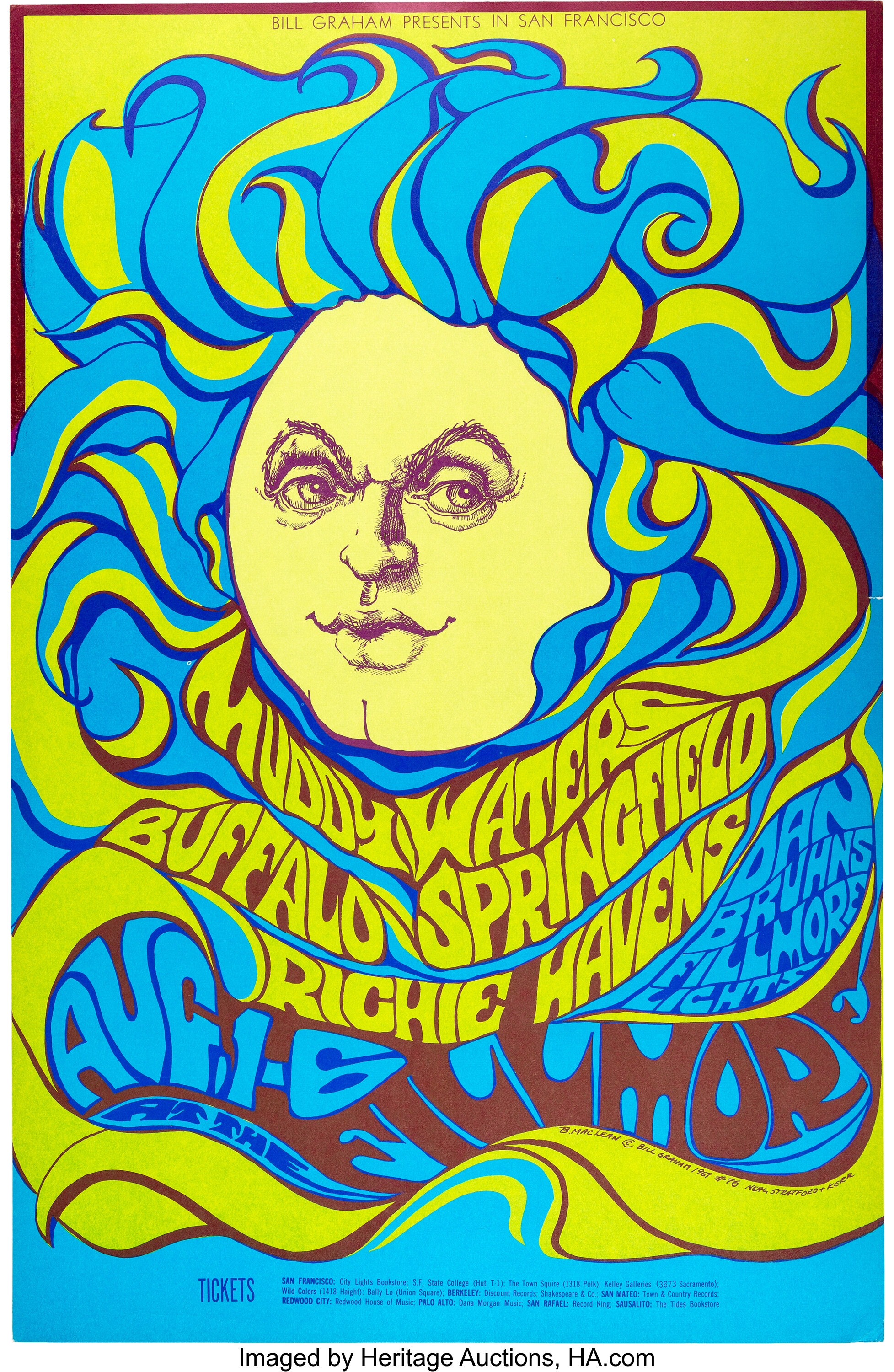 Muddy Waters/Buffalo Springfield Fillmore Concert Poster BG-76