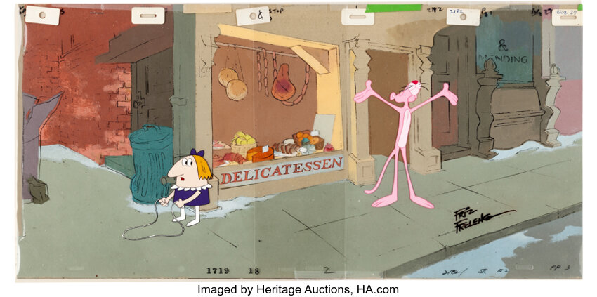 Sprinkle Me Pink Pink Panther with Basket Original Production Drawing from  Friz Freleng