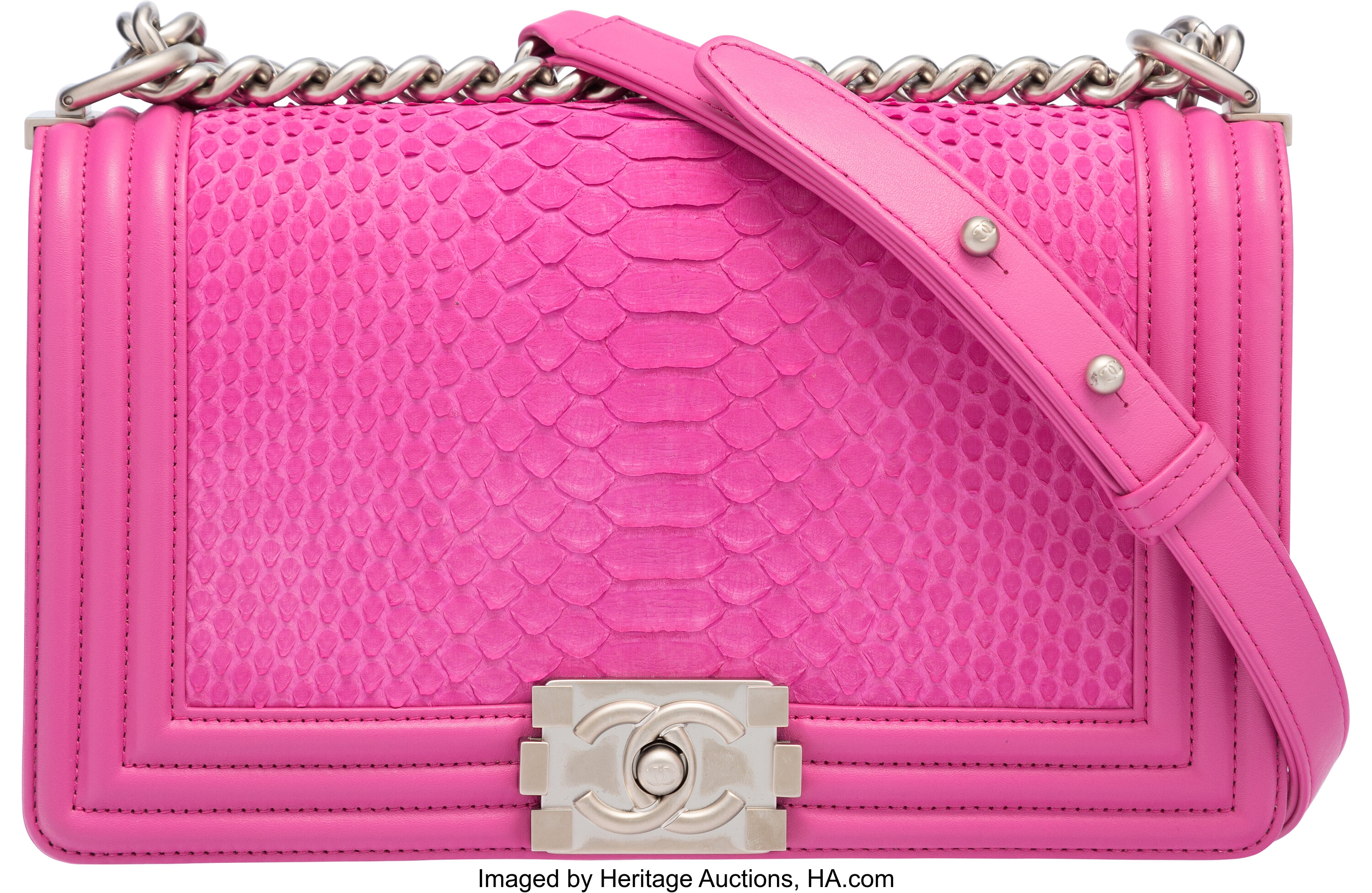 CHANEL Pink Python Boy Bag