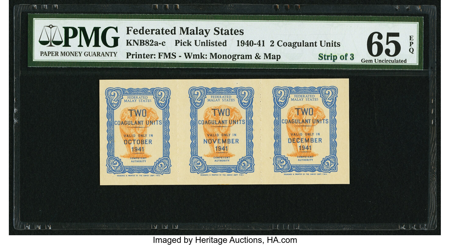 Malaya Federated Malay States 2 Coagulant Units 1941 Pick Unlisted Lot 26788 Heritage Auctions