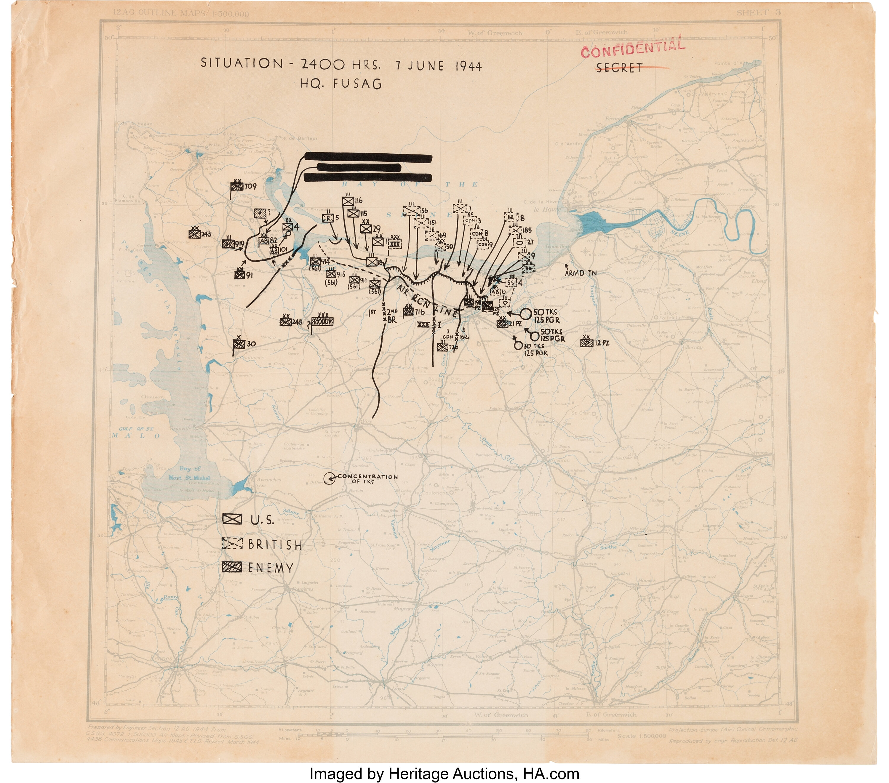 General Omar Bradleys D Day 1 Map For Operations Overlord