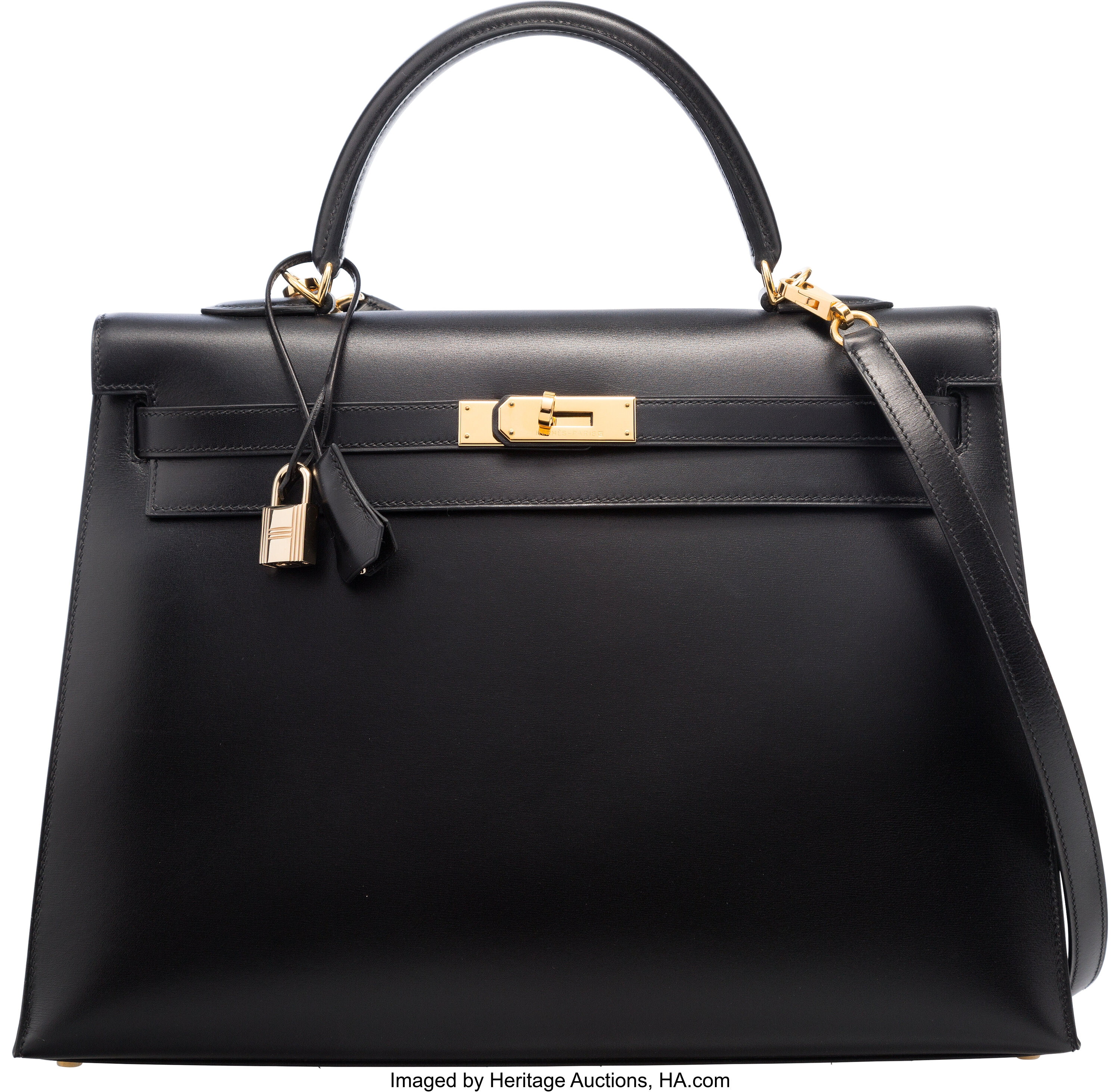 A BLACK CALF BOX LEATHER SELLIER KELLY 35 WITH GOLD HARDWARE