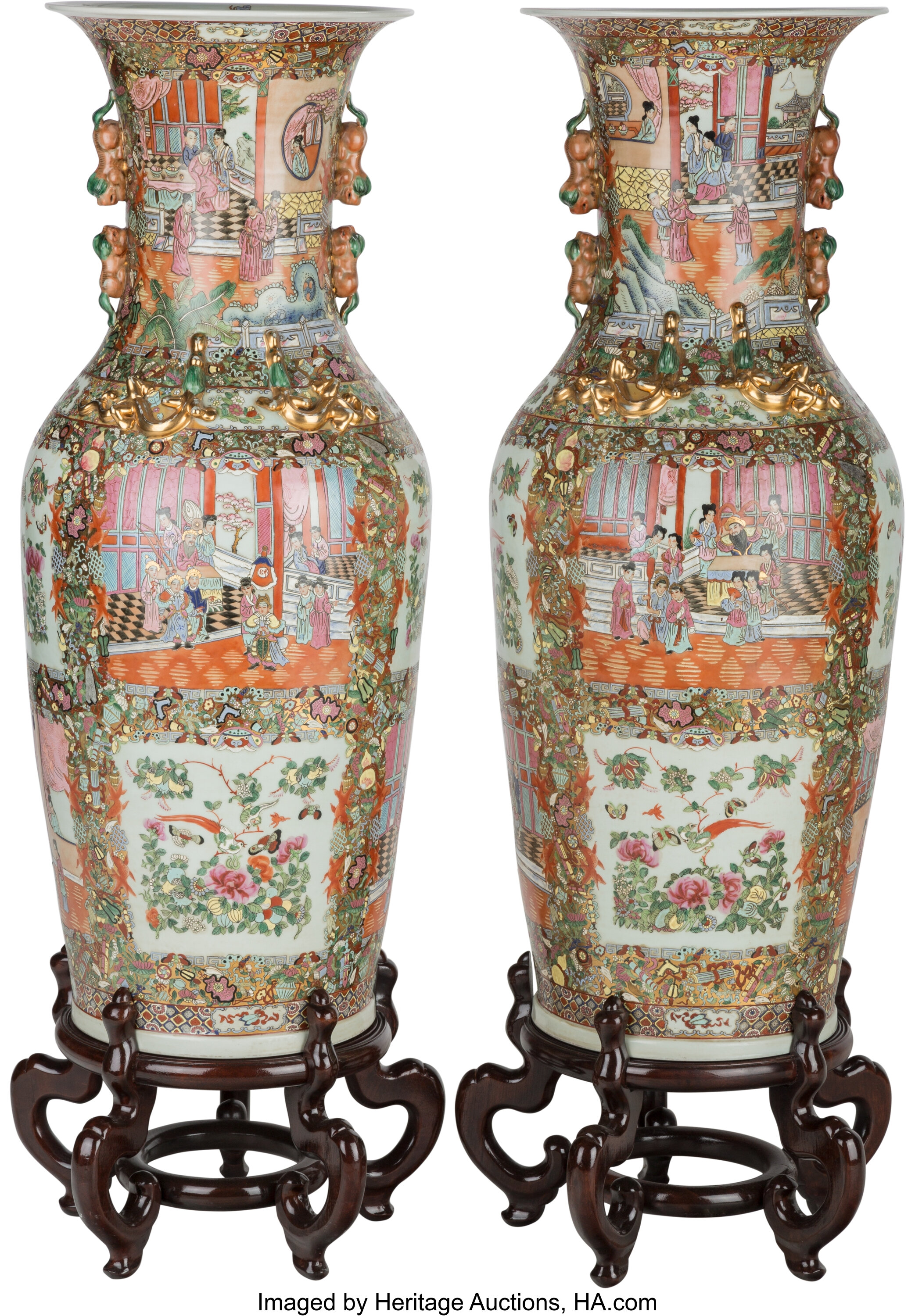 A Large Pair Of Chinese Famille Rose Enameled Porcelain Floor