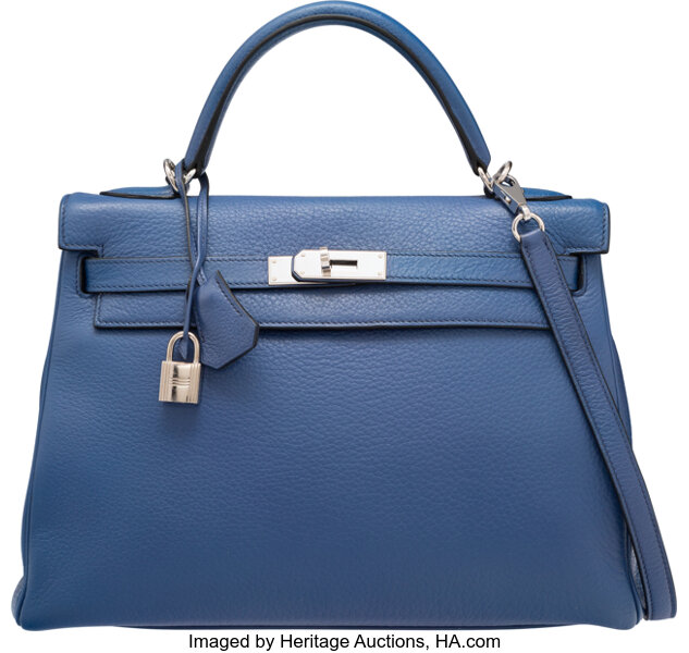 Hermes 32cm Blue Brighton Clemence Leather Retourne Kelly Bag with Lot 58091 Heritage Auctions