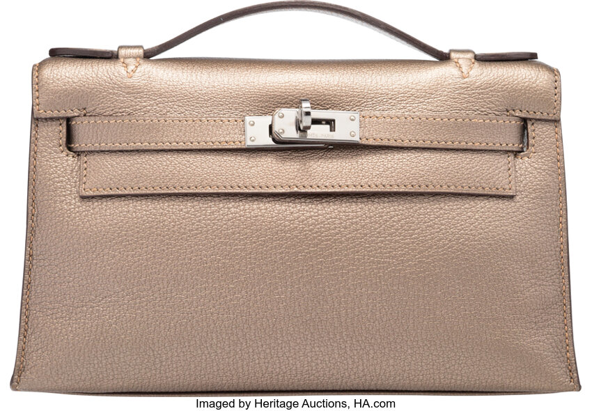 A RARE, METALLIC GOLD CHÈVRE LEATHER KELLY POCHETTE WITH PALLADIUM  HARDWARE, HERMÈS, 2005