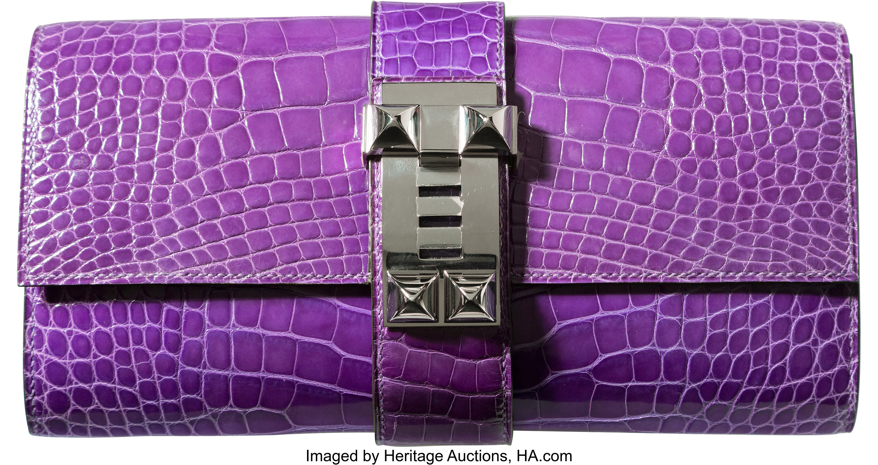 Hermès Graphite Shiny Alligator Medor 23 Clutch Palladium Hardware