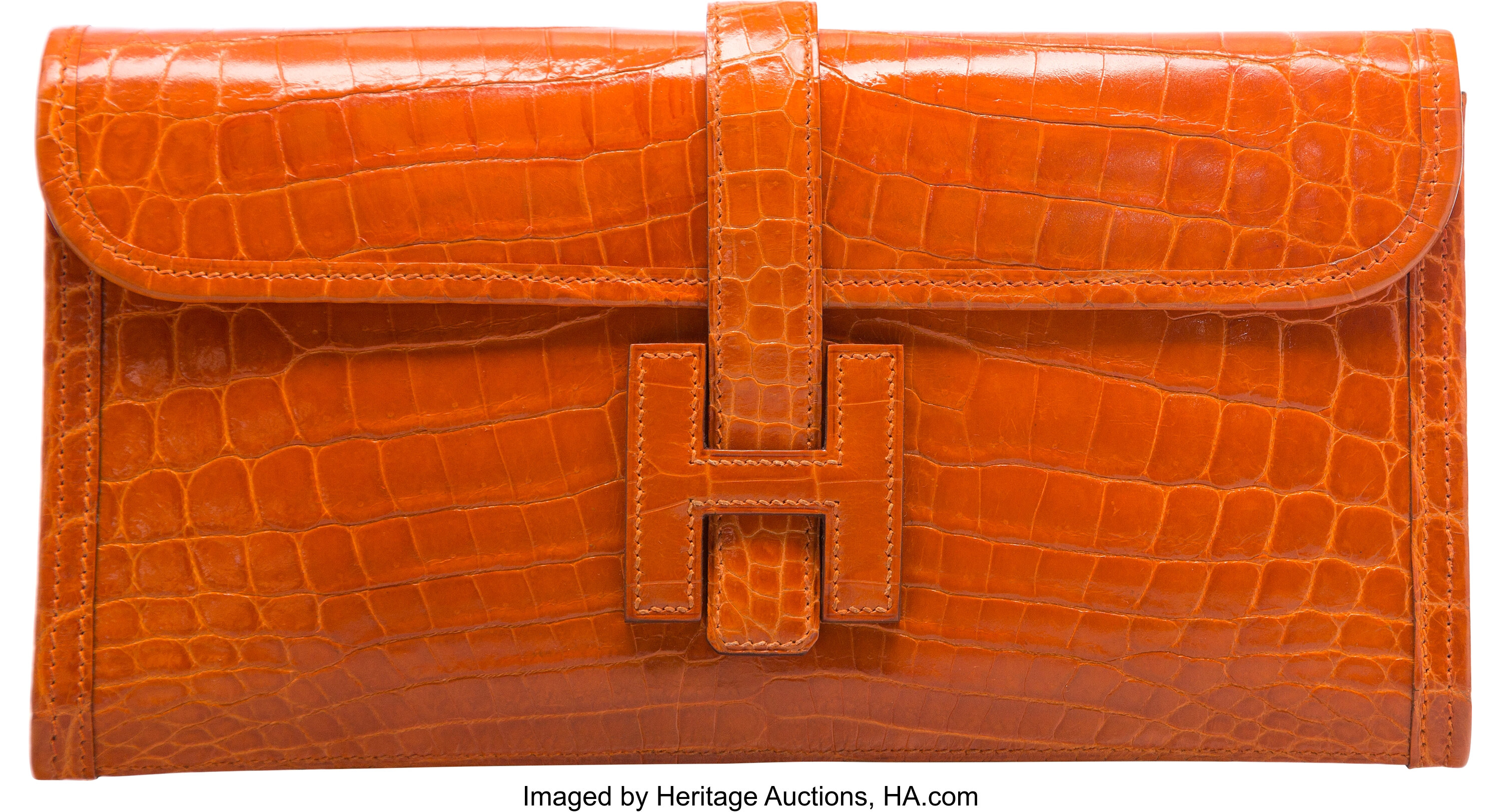Hermes Shiny Rose Tyrien Nilo Crocodile Jige Elan H Clutch Bag ., Lot  #64118