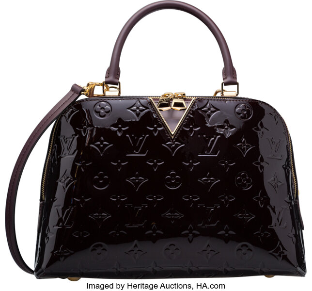 Sold at Auction: A LOUIS VUITTON MONOGRAM TOTE BAG WITH RED PATENT LEATHER  STRAP