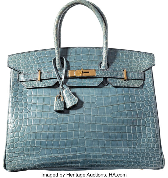 Hermes Birkin Bag Crocodile Leather Gold Hardware In Blue