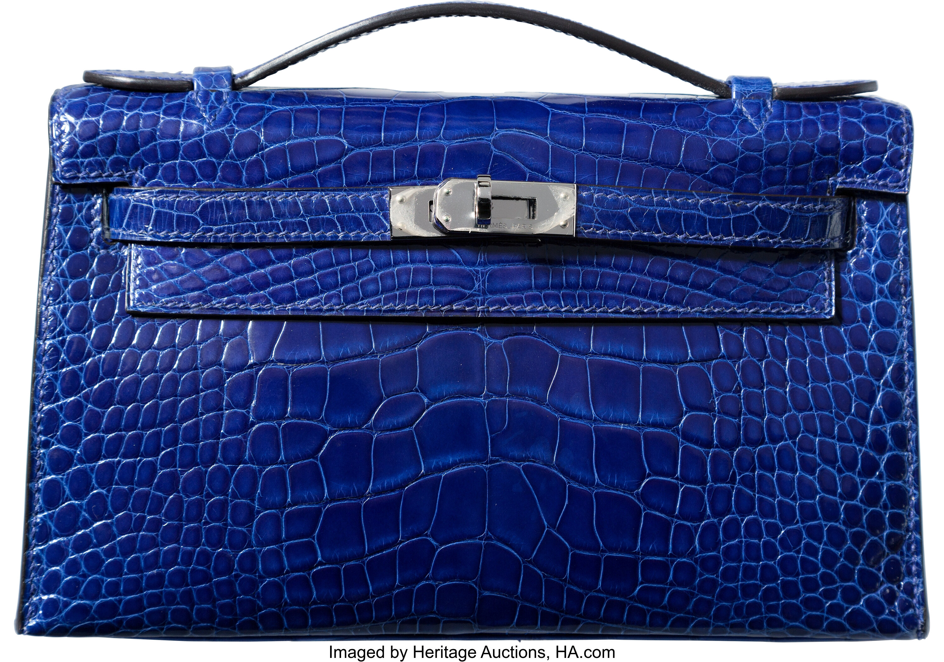 Hermes Shiny Blue Brighton Alligator Kelly Pochette Bag with