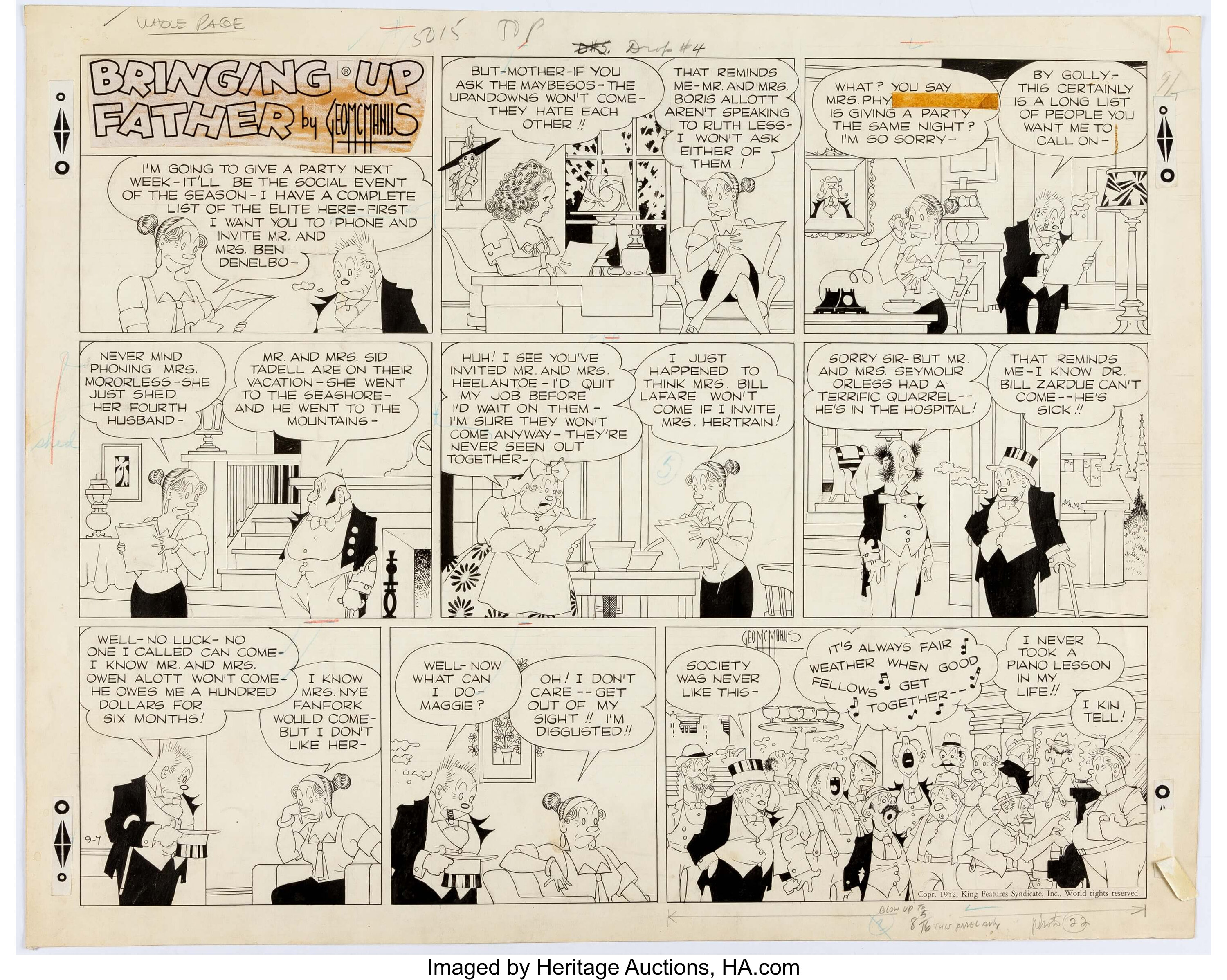 George Mcmanus Bringing Up Father Daily Comic Strip Original Art Lot 14137 Heritage Auctions