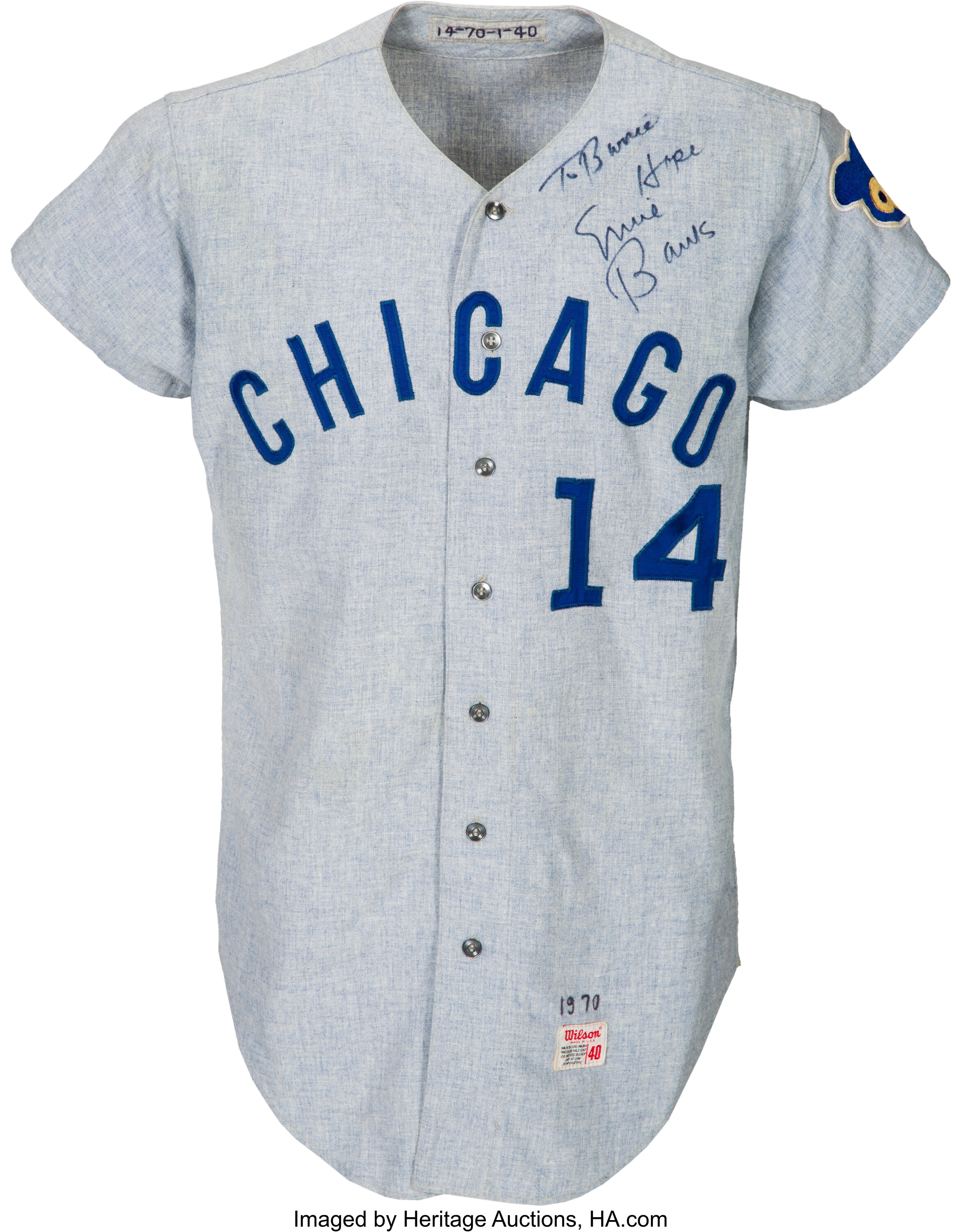 1970 Ernie Banks Game Worn Chicago Cubs Jersey, MEARS A10
