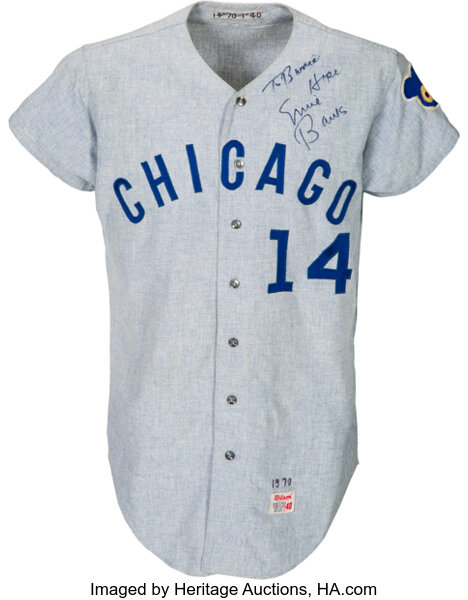 1970 Ernie Banks Game Worn Chicago Cubs Jersey, MEARS A10., Lot #80011