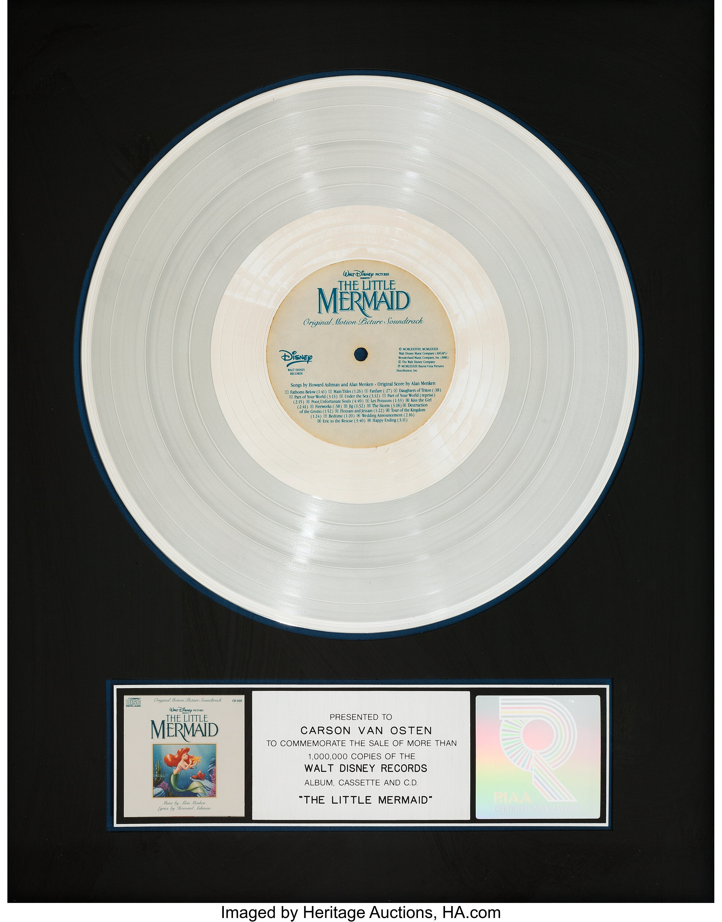 The Little Mermaid Soundtrack RIAA Platinum Record Award (Walt