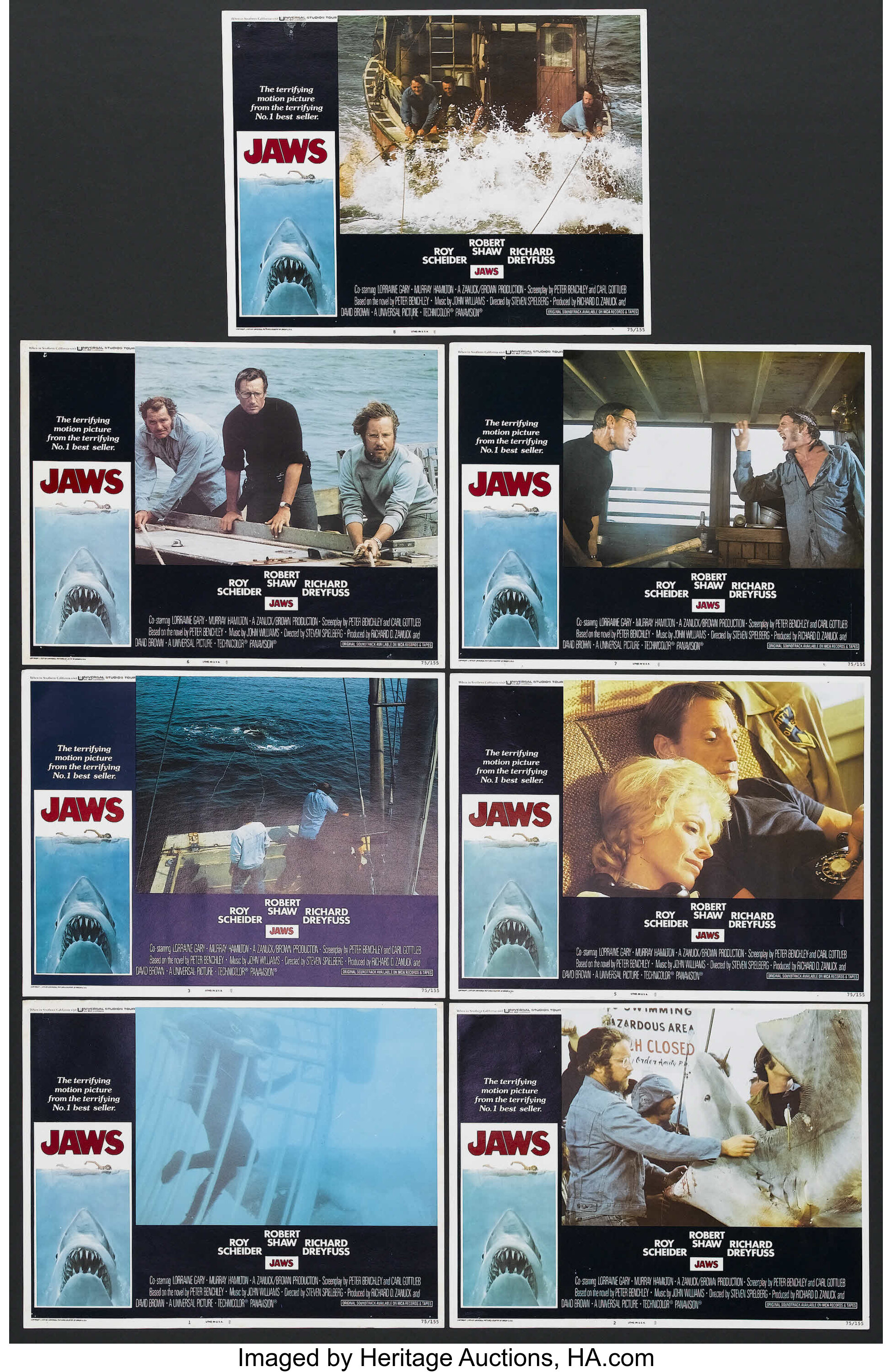 Jaws (Universal, 1975). Lobby Cards (7) (11