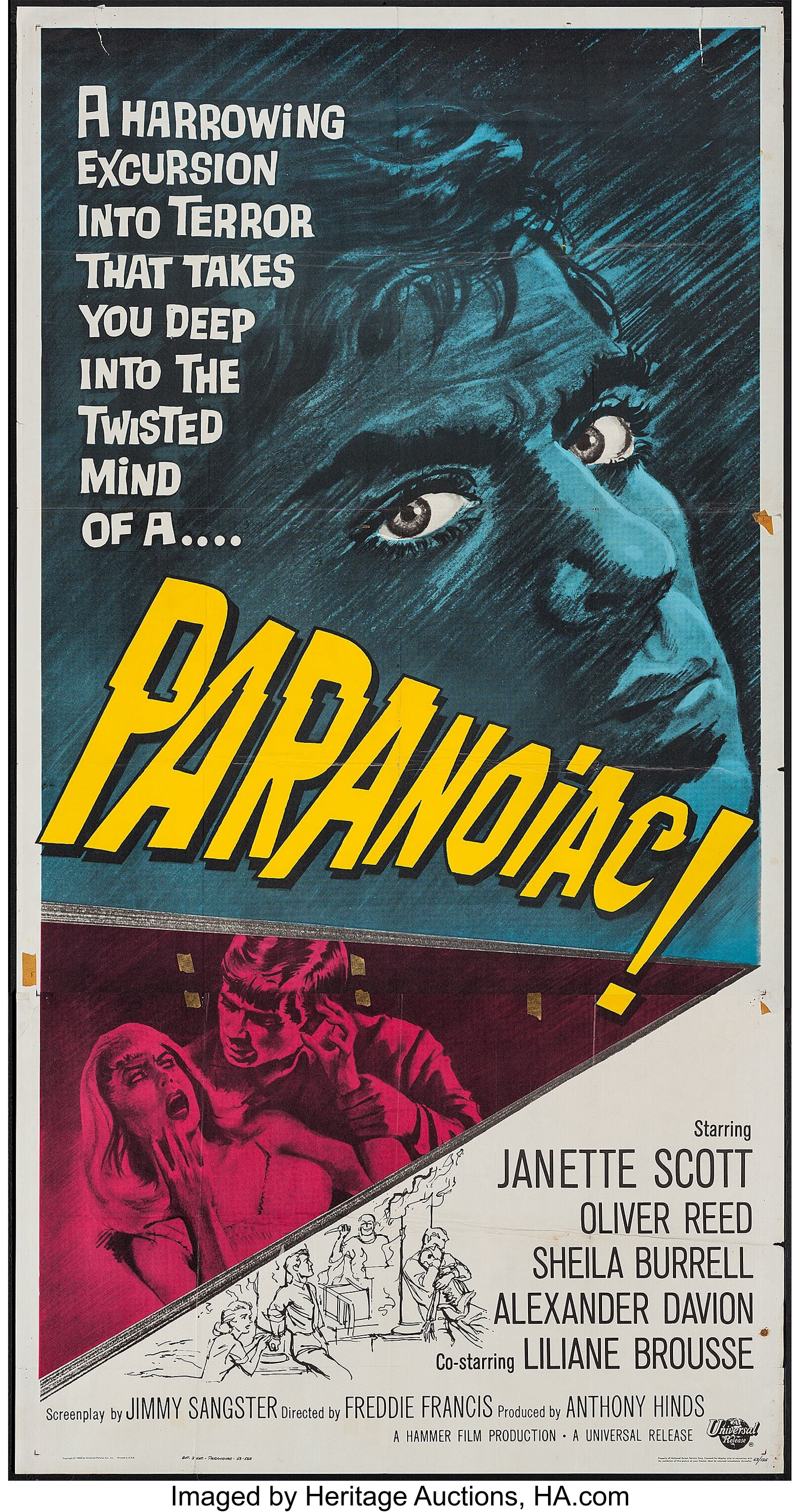 Paranoiac Universal 1963 Three Sheet 40 X 77 5 Horror Lot Heritage Auctions