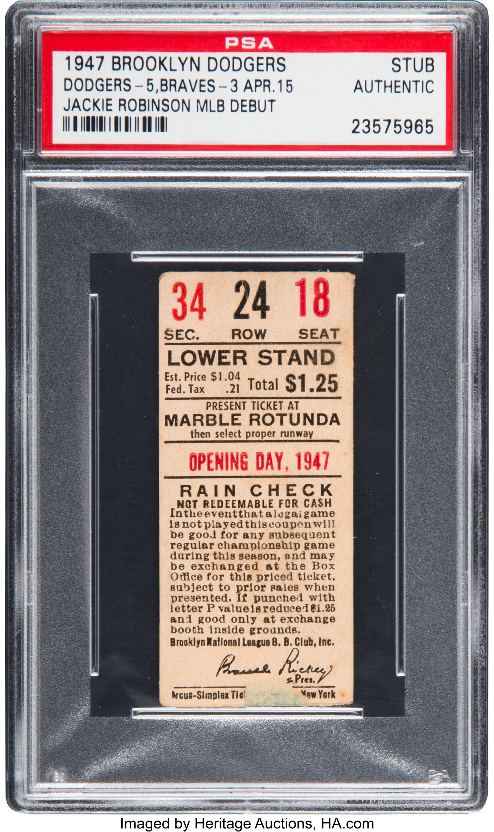 Lot Detail - 1947 New York Giants Opening Day Score Ticket Stub - Jackie  Robinson's First Home Run (PSA Authentic)