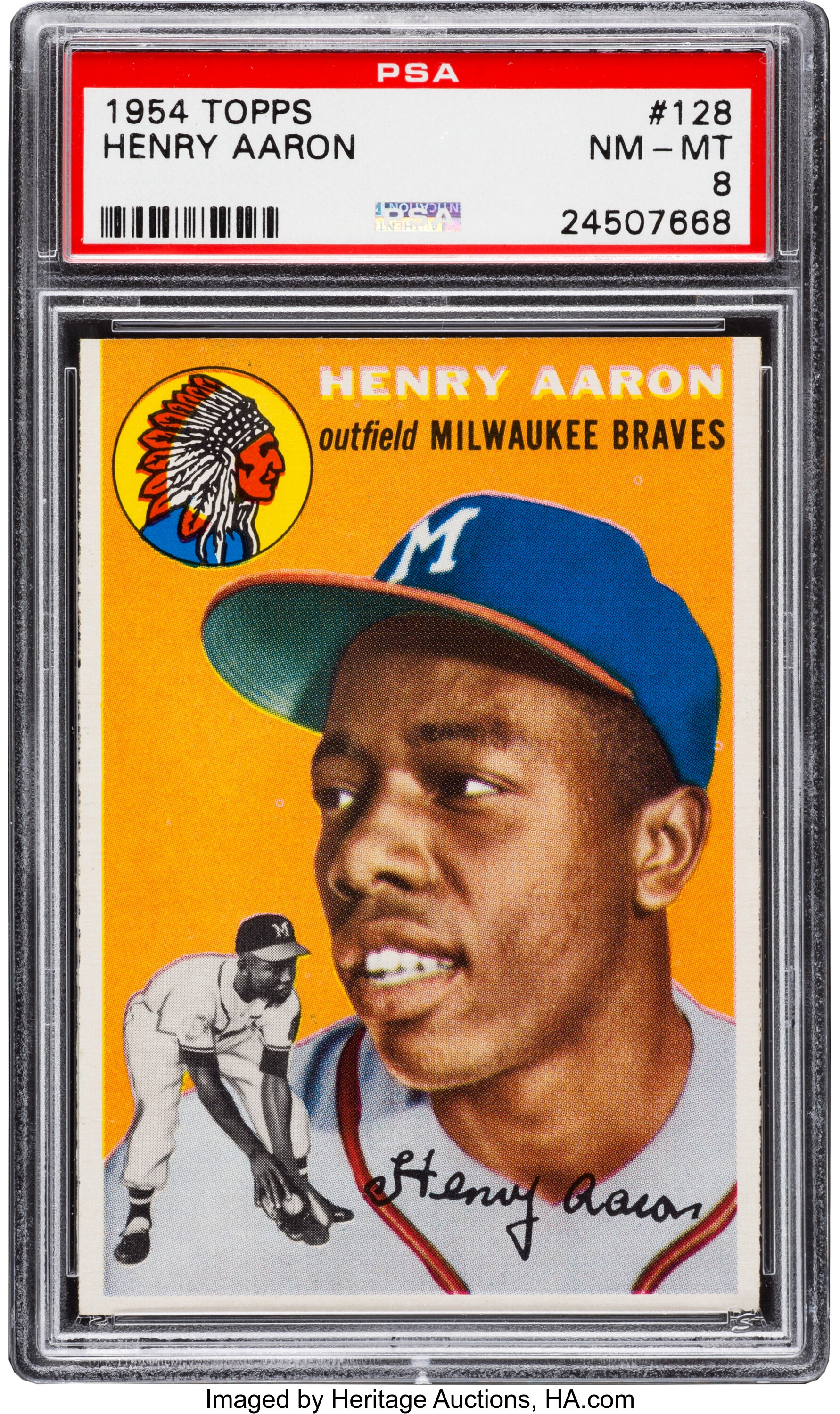  1954 Topps # 128 Hank Aaron Milwaukee Braves (Baseball Card)  PSA PSA 1.00 Braves : Collectibles & Fine Art