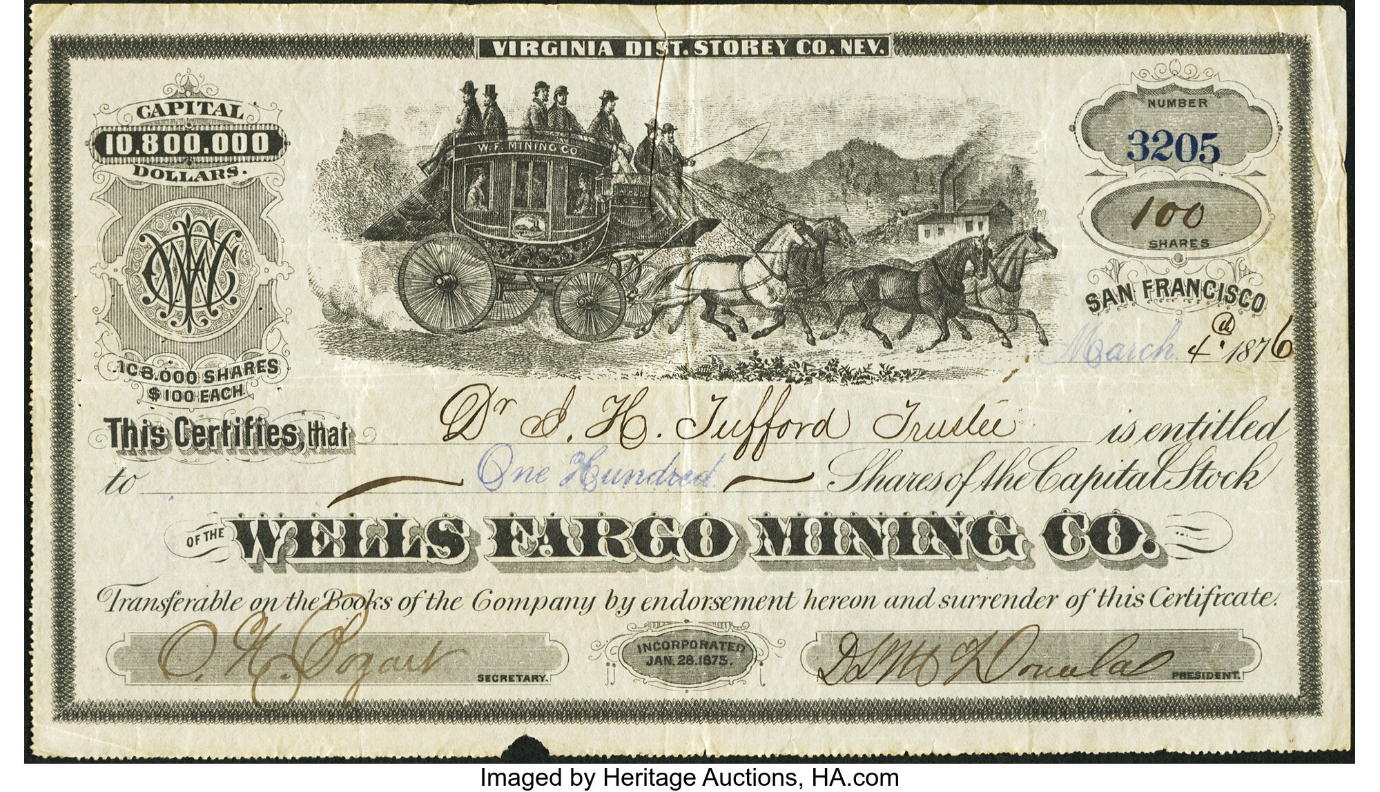 Wells Fargo stock certificate pays big dividends at Holabird sale