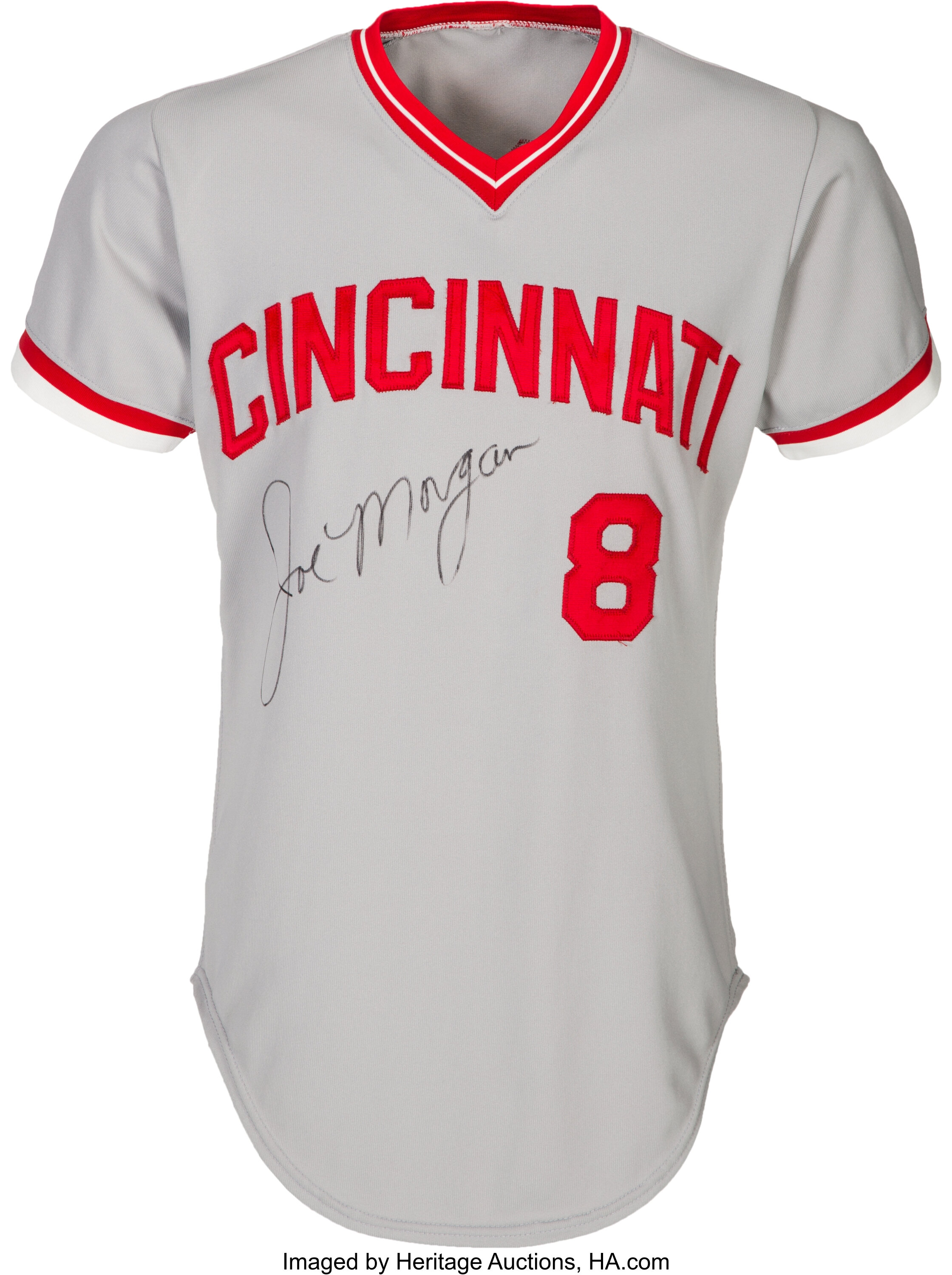 Joe Morgan Autographed Grey Cincinnati Reds Large Custom Jersey w/ JSA COA