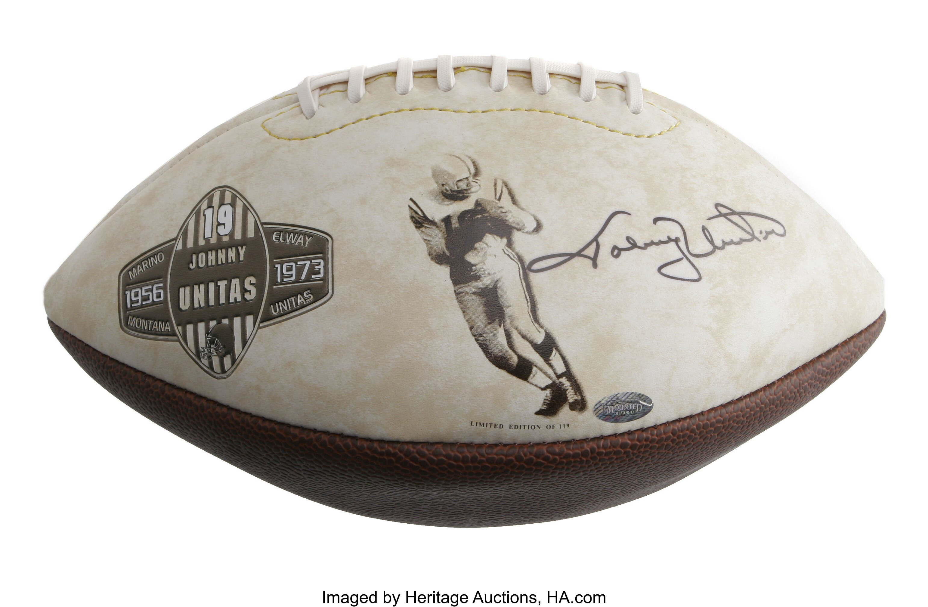 Johnny Unitas Signed Football. These commemorative footballs were