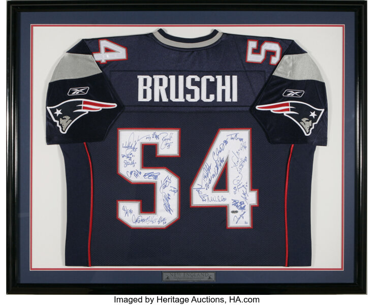 TEDY BRUSCHI AUTOGRAPHED NEW ENGLAND PATRIOTS THROWBACK JERSEY