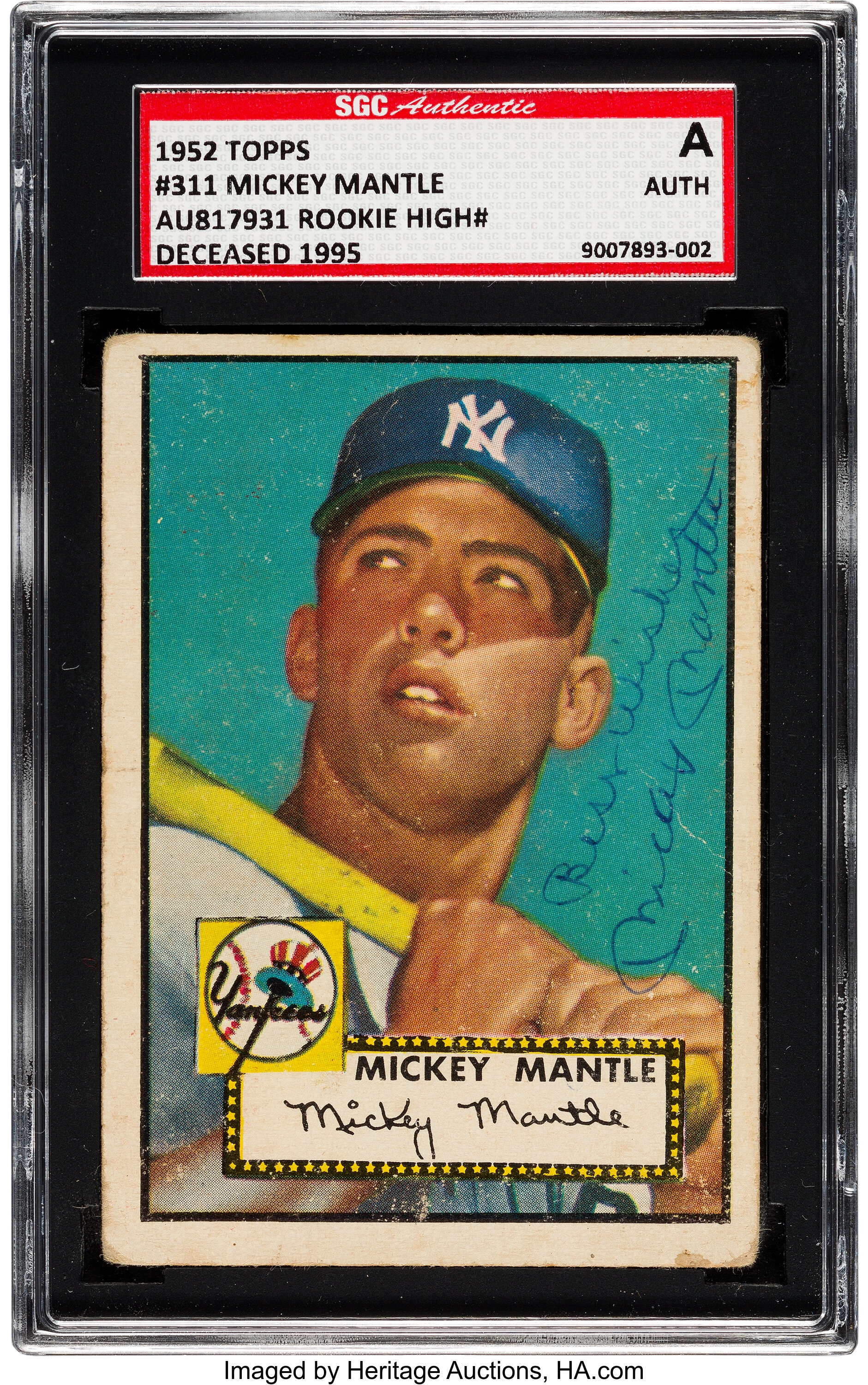 At Auction: 1952 Topps #311 Mickey Mantle RC (PSA Authentic).