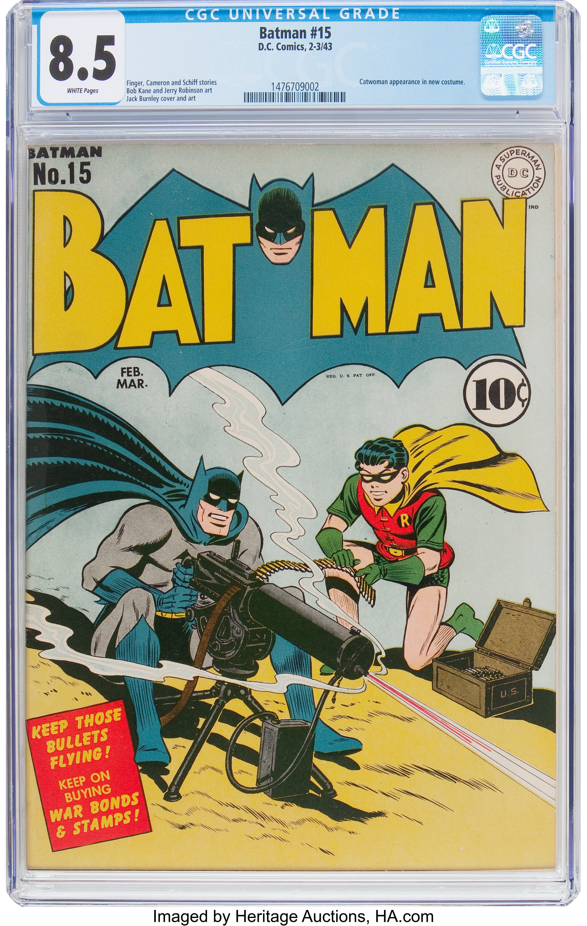 Batman #15 (DC, 1943) CGC VF+  White pages.... Golden Age | Lot #91049 |  Heritage Auctions