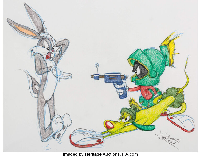 Virgil Ross Bugs Bunny With K 9 And Marvin The Martian Drawing