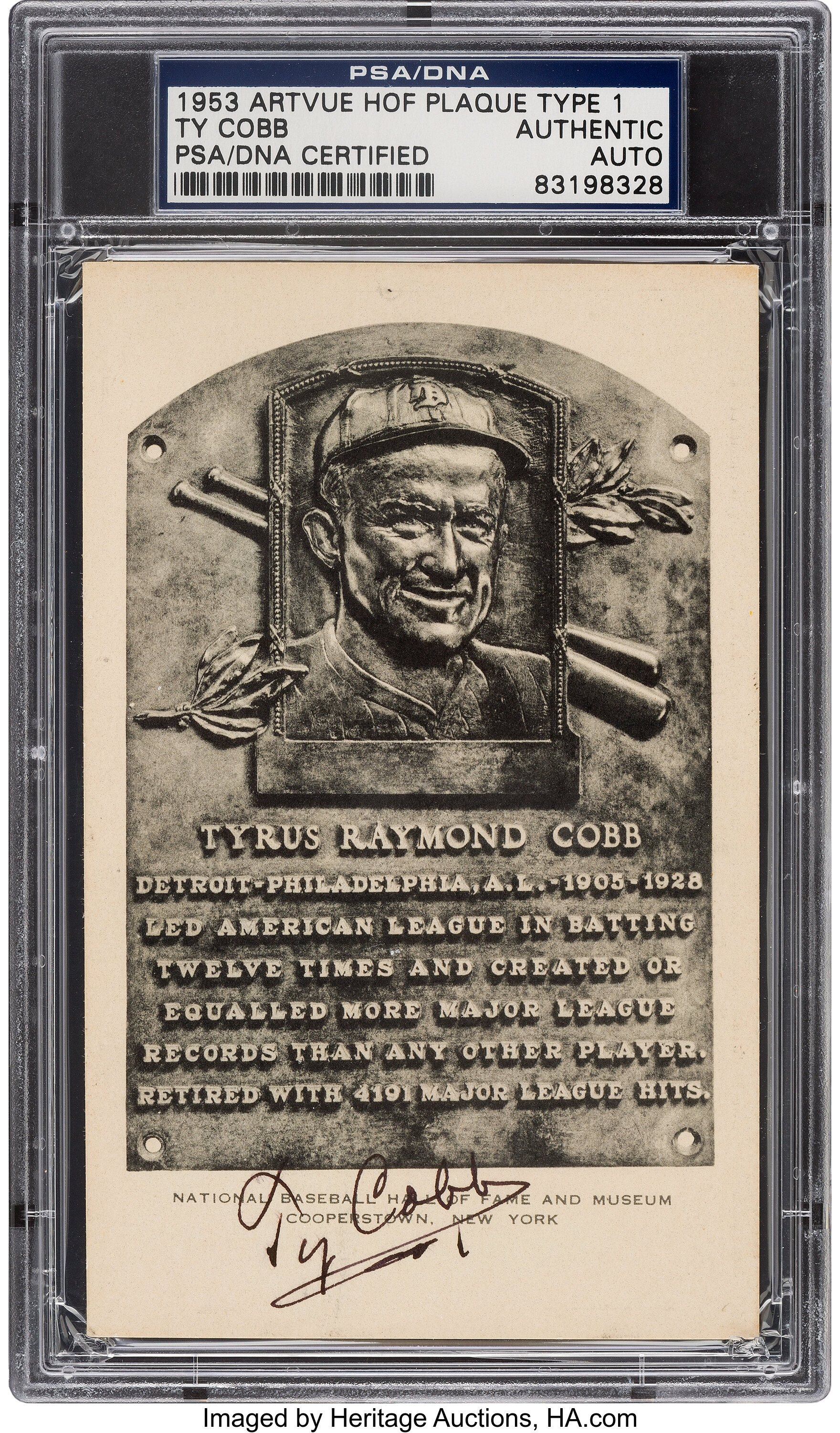 Tigers Ty Cobb Writing Sample 3.5x5.5 Hof Plaque Postcard Bas Slabbed 5  Auction