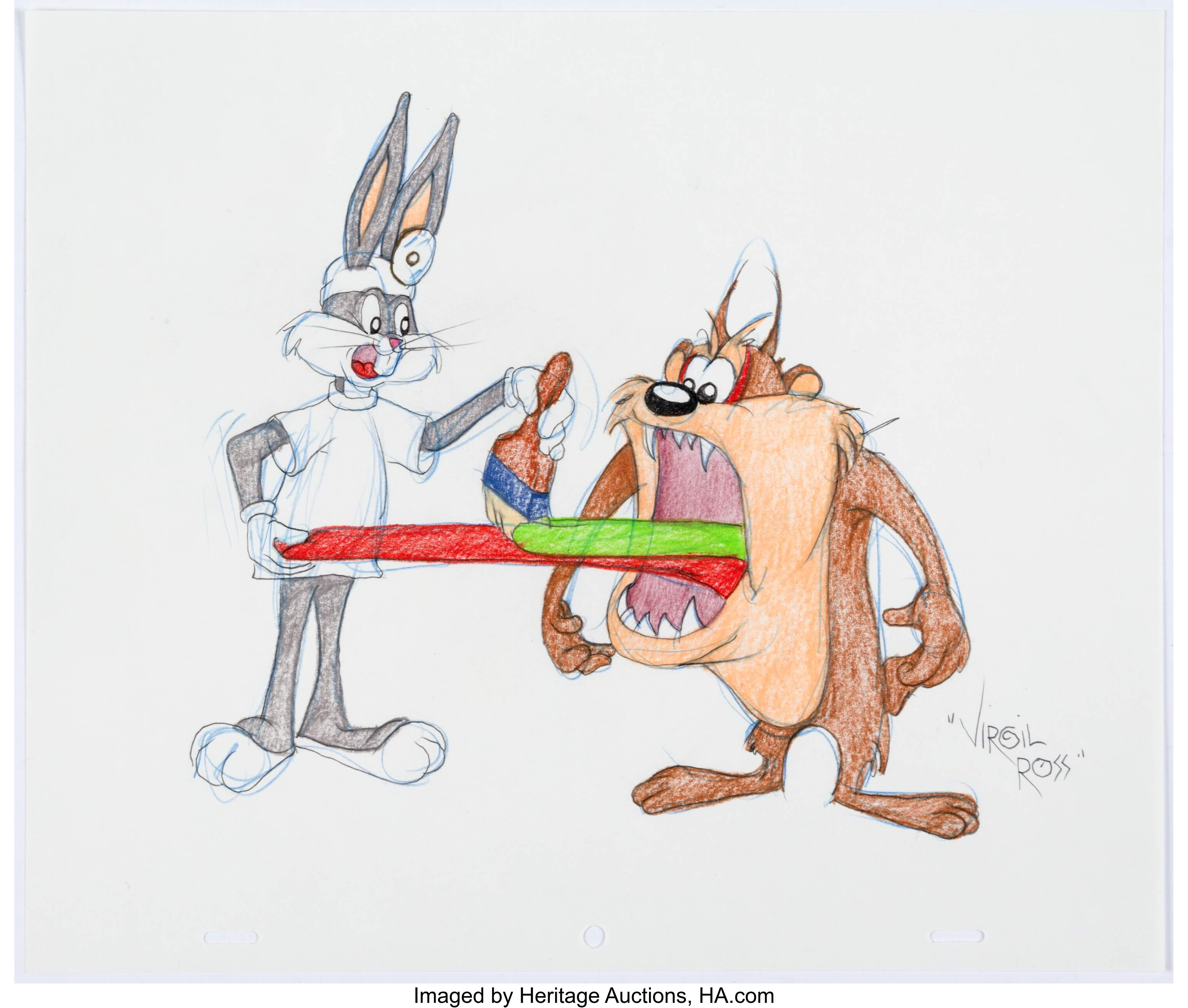 Virgil Ross - Bugs Bunny and Tasmanian Devil Drawing (Warner | Lot