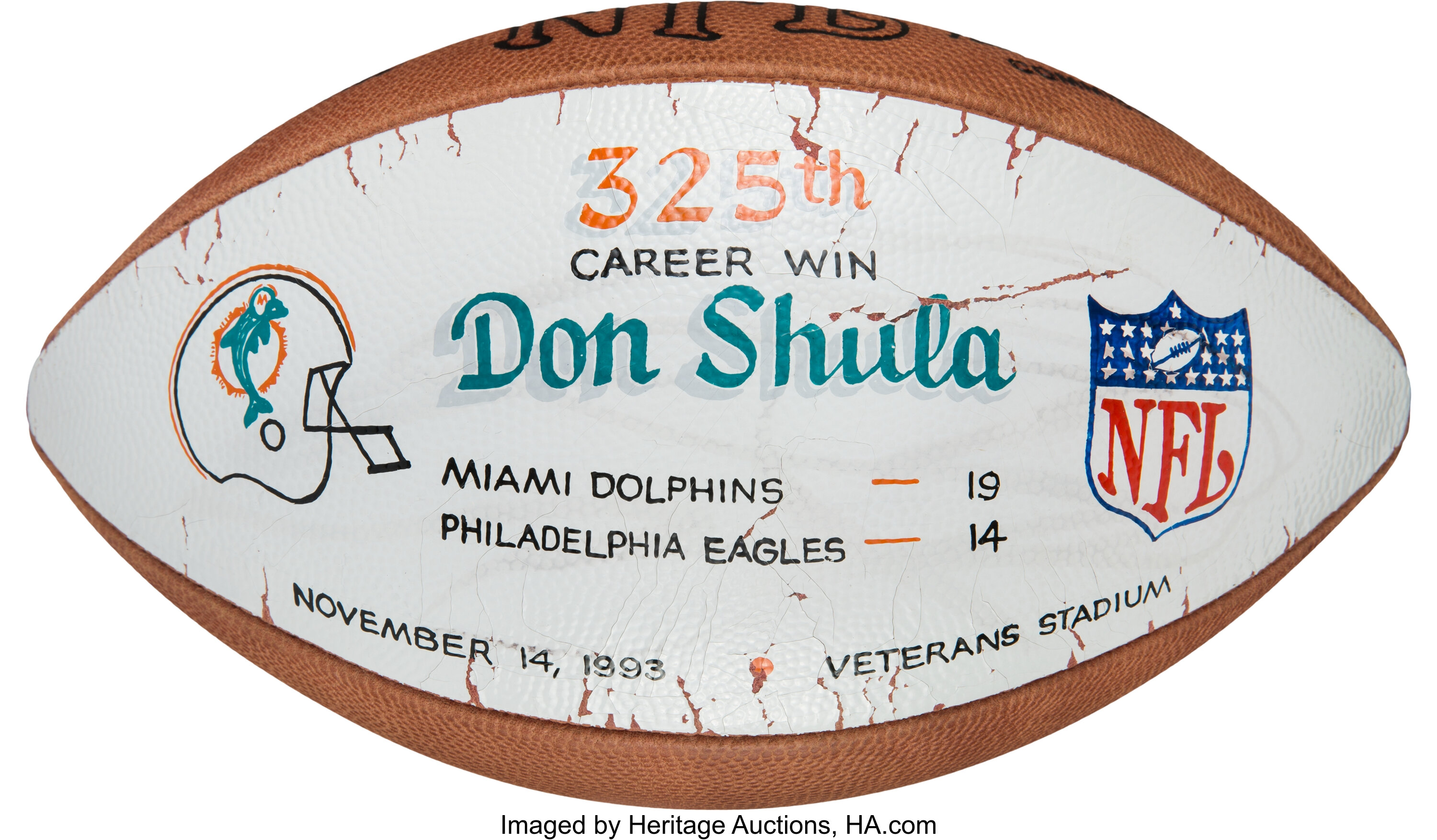 1993 Don Shula 325th Win Presentational Football. Football