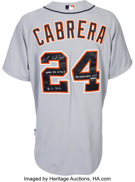 Miguel Cabrera Signed 2012 Detroit Tigers Game-Used Jersey Inscribed  Triple Crown 2012 & Game Used (PSA LOA & Mears LOA)