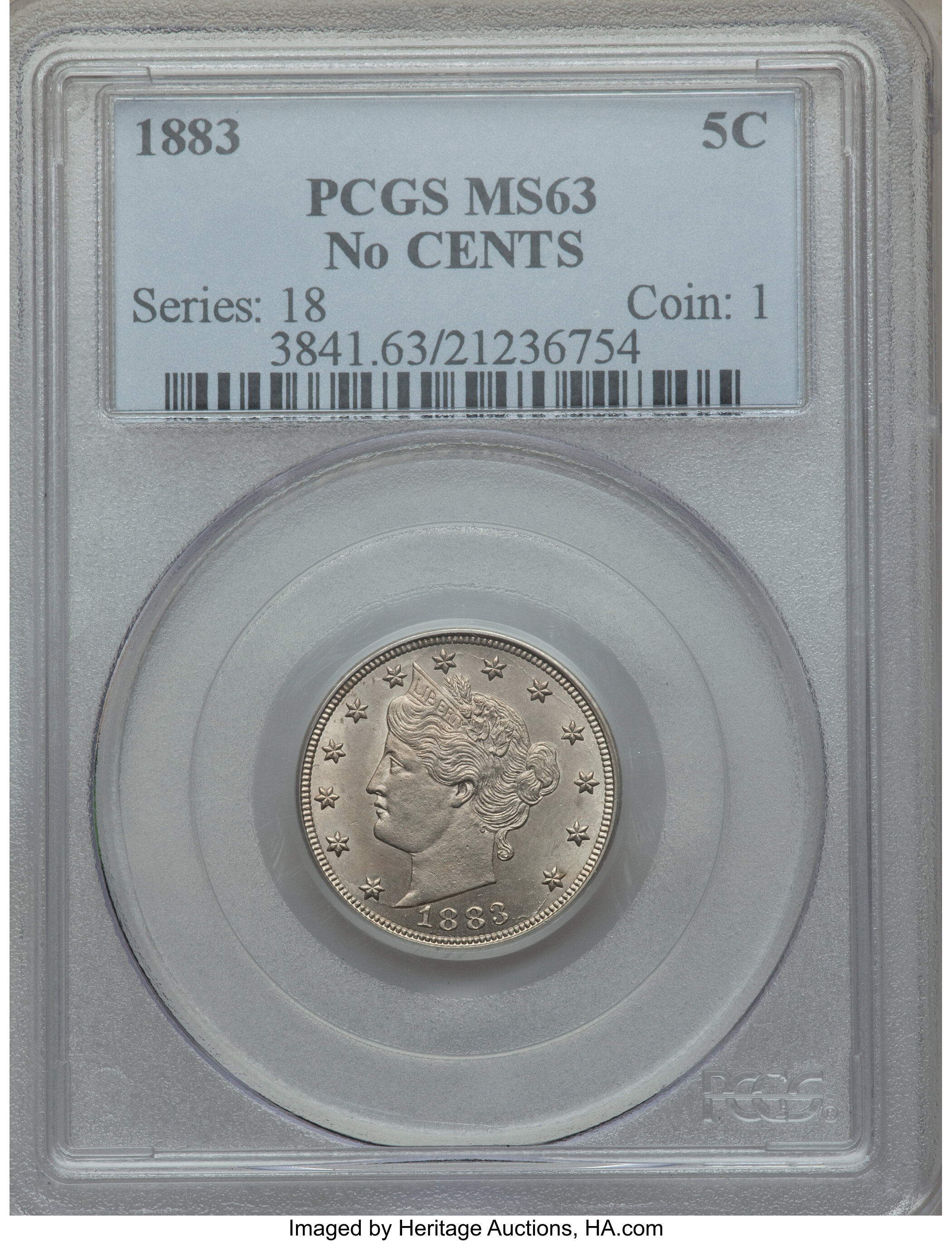 1883 5C No Cents MS63 PCGS. PCGS Population: (1773/5678). NGC