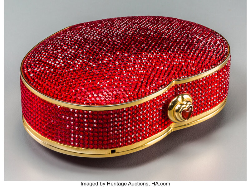 Sold at Auction: Judith Leiber Full Bead Red Crystal Rose Minaudière  Evening Bag Condition: 1 4.5