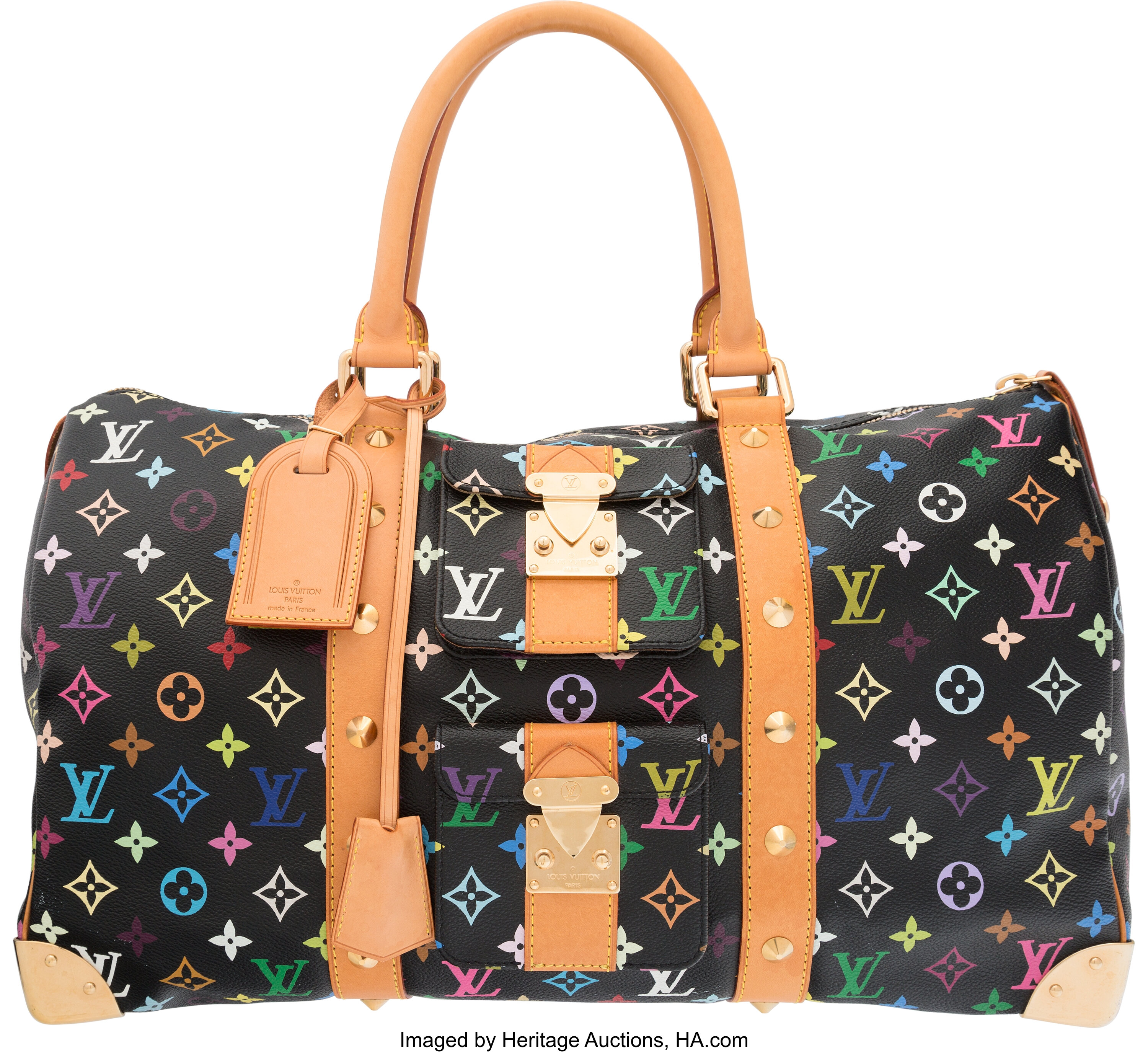 Sold at Auction: Louis Vuitton White Multicolore Monogram Keepall