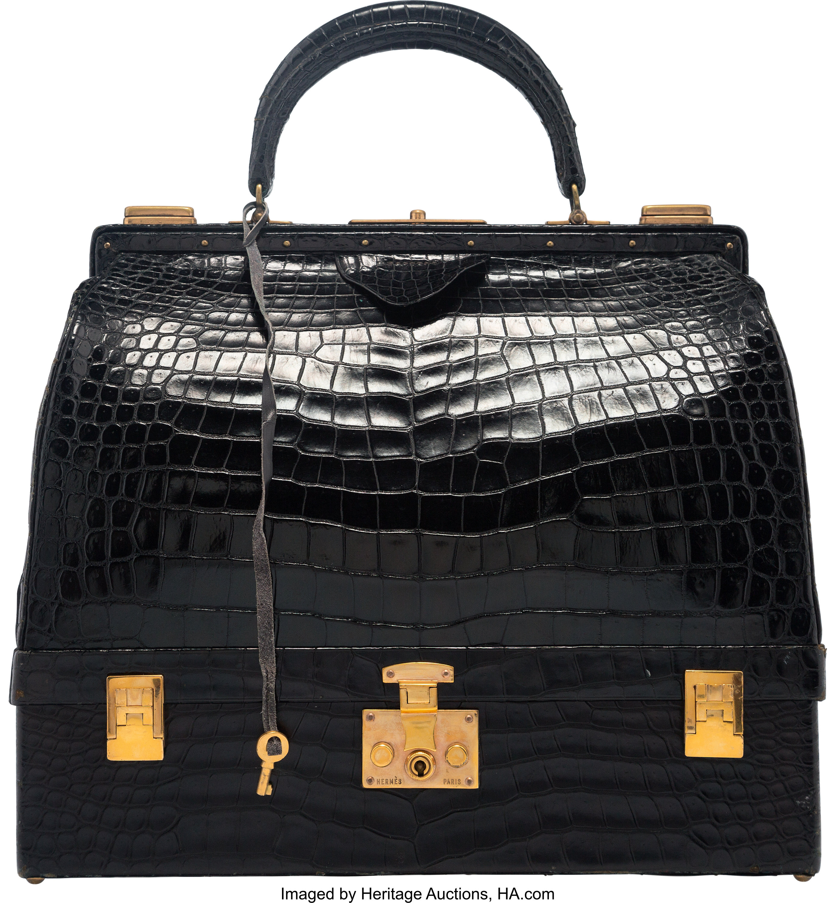 Hermès Vintage Black Shiny Crocodile Sac Mallette Gold Hardware,  1950s-1960s Available For Immediate Sale At Sotheby's