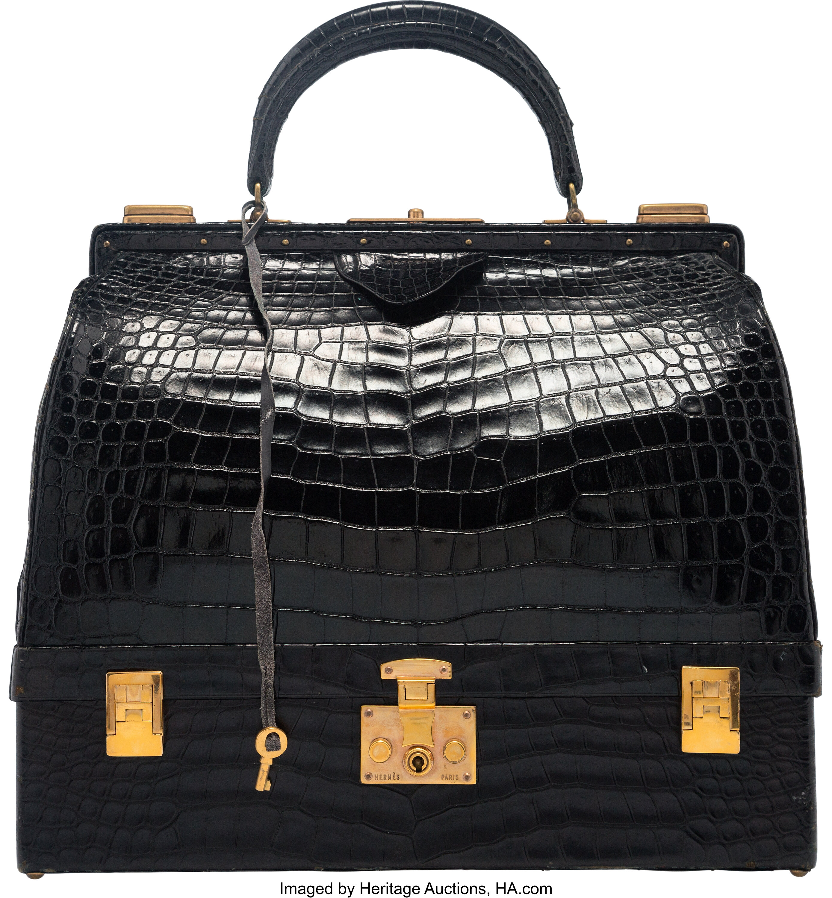 Sold at Auction: Hermes Kelly Black Crocodile Bag