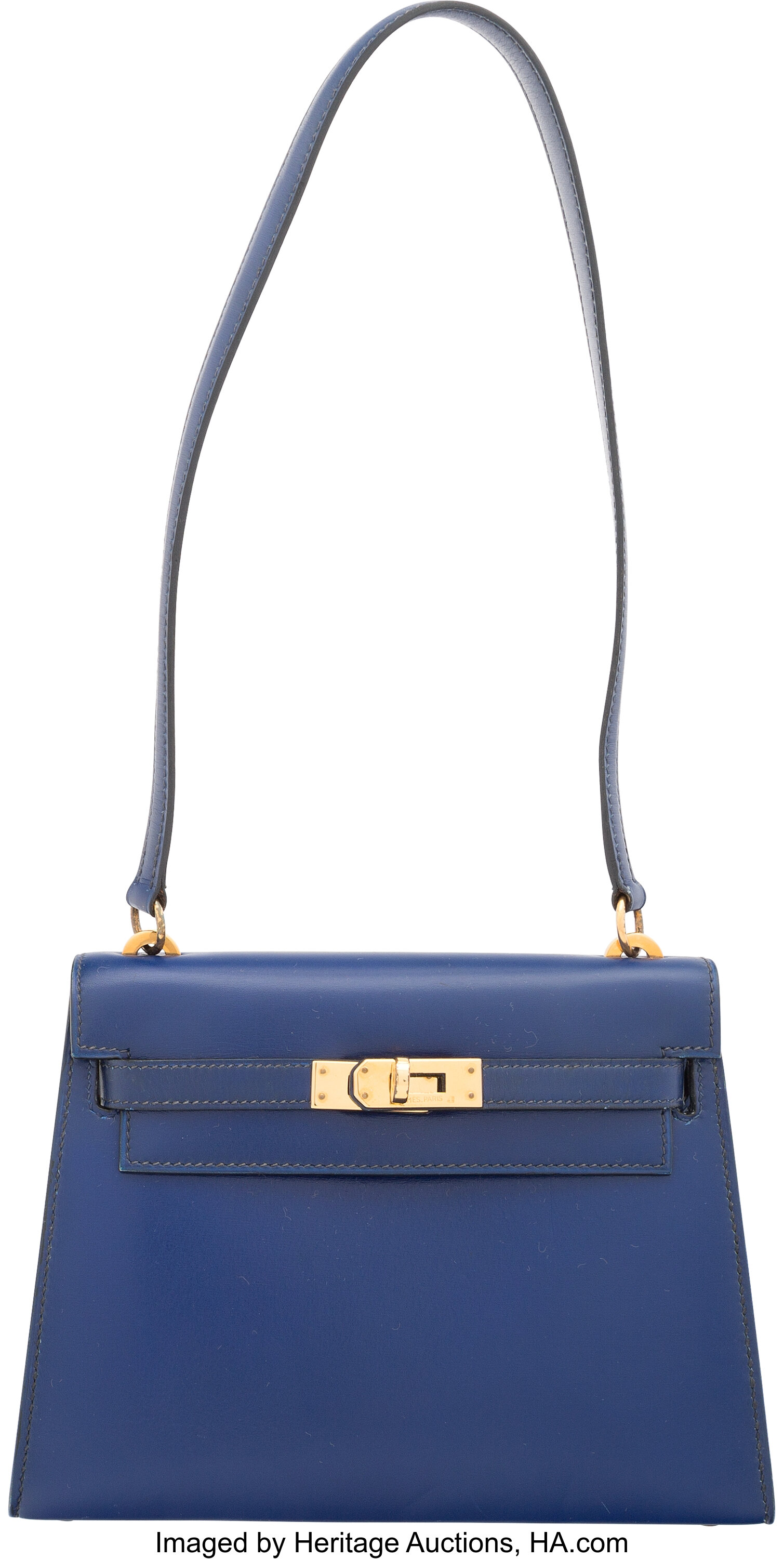 Mini Kelly Hermès Blue Sapphire Box Calf Sellier 20 Shoulder Gold Hardware, 1960-1970, Womens Handbag