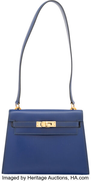 A NAVY BLUE LEATHER 'KELLY' BAG