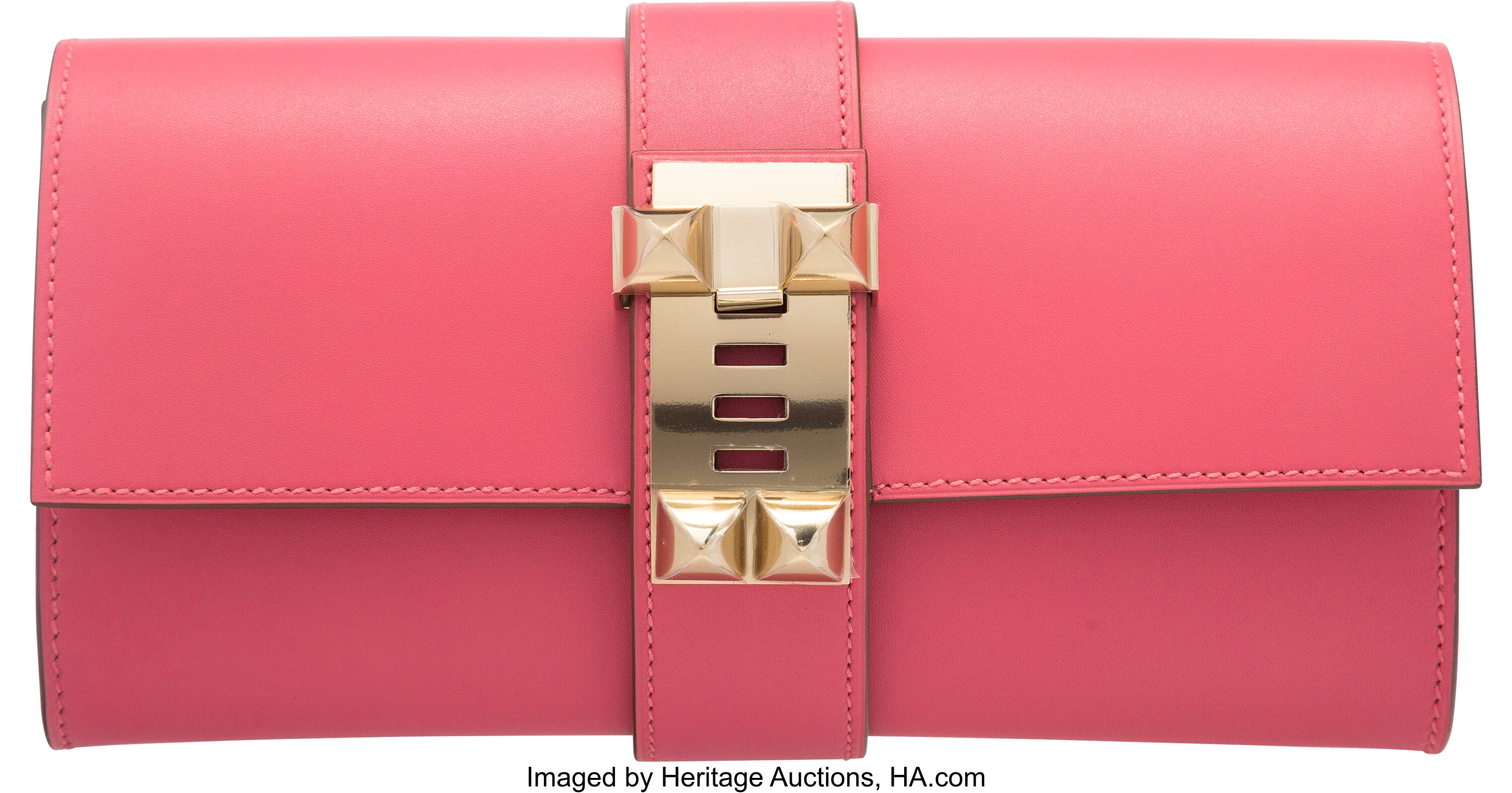 Hermes Rose Tyrien Tadelakt Leather Clutch Bag