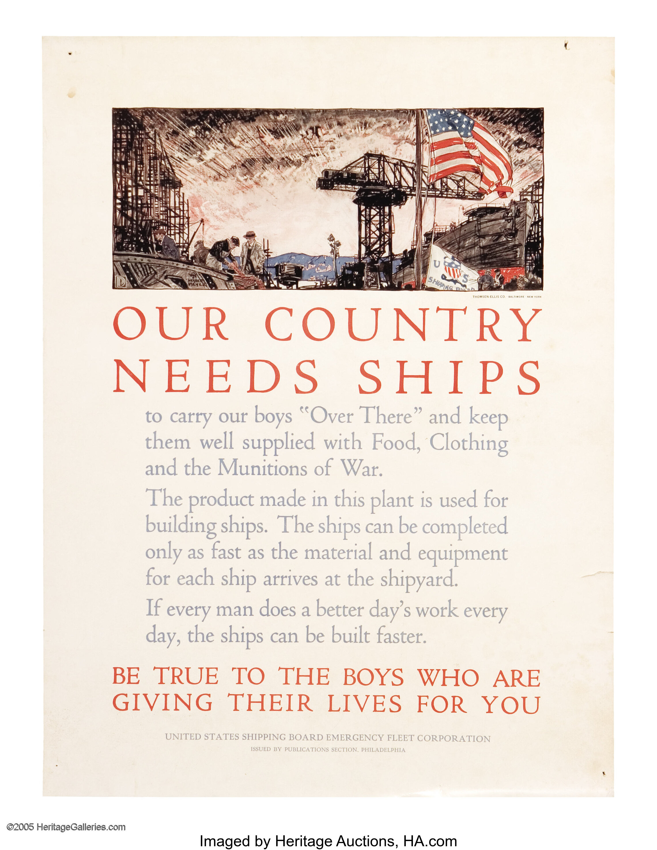 Our Country Needs Ships 24 X 18 Artist Herbert Meyer Printed Lot Heritage Auctions