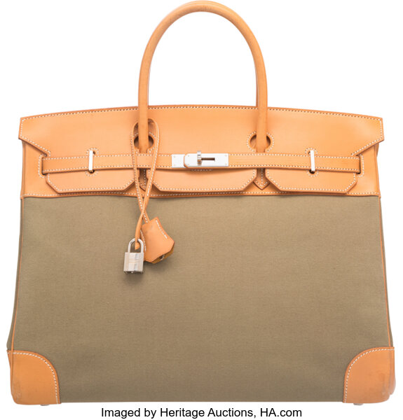 Sold at Auction: Hermes Leather And Canvas Tote Bag