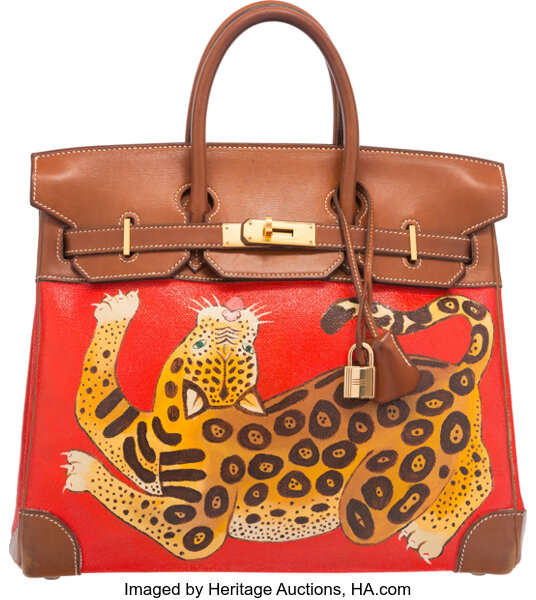 Hermes HAC Birkin Bag Toile and Fauve Barenia with Gold Hardware