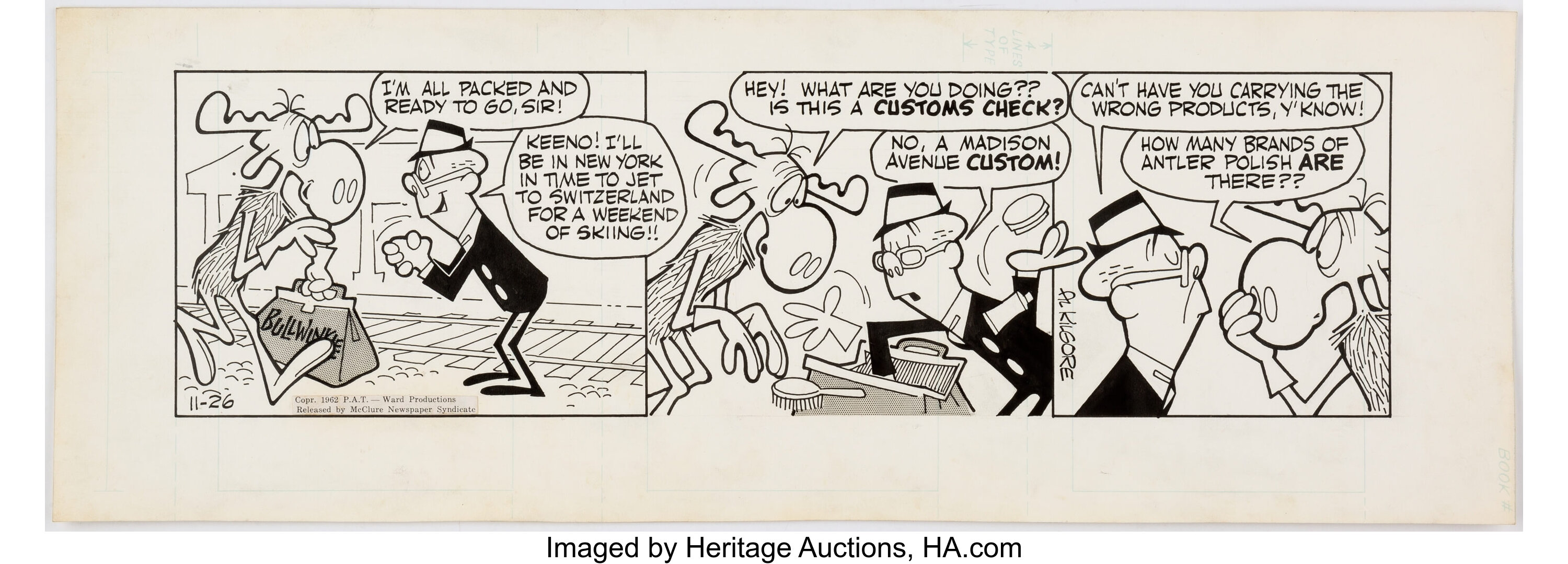 Al Kilgore Bullwinkle Daily Comic Strip Original Art dated 11-26-62 ...