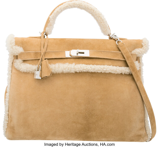 Hermes Teddy Kelly 20 Etoupe Shearling and Swift Palladium